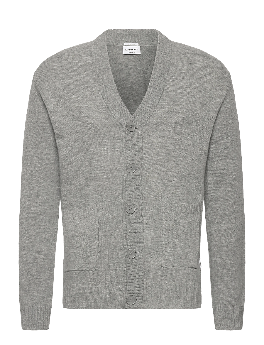 Lindbergh - Lambswool button cardigan - kardiganid - mid grey mel - 1