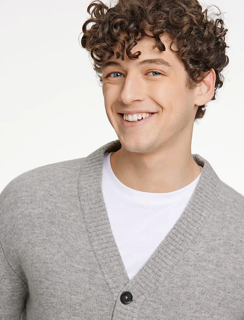 Lindbergh - Lambswool button cardigan - cardigans - mid grey mel - 3