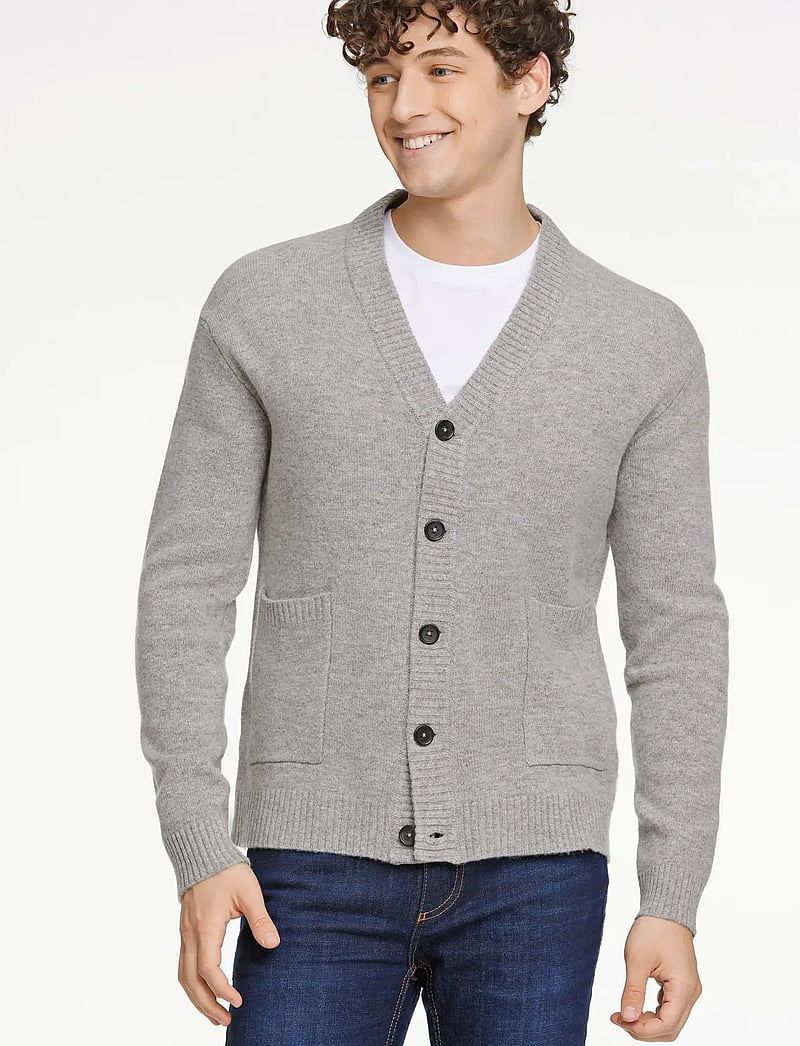 Lindbergh - Lambswool button cardigan - cardigans - mid grey mel - 5