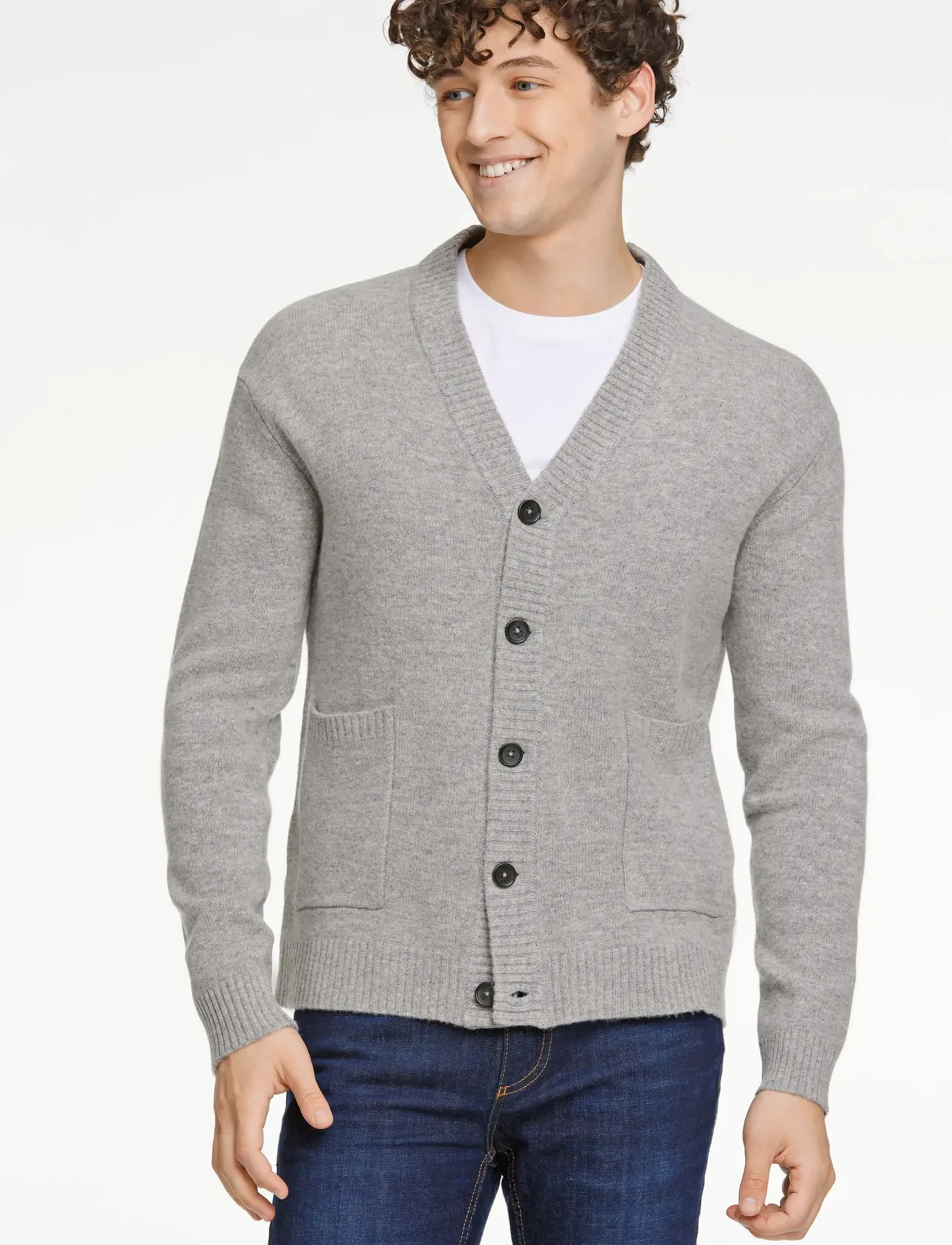 Lindbergh - Lambswool  button cardigan - cardigans - mid grey mel - 5
