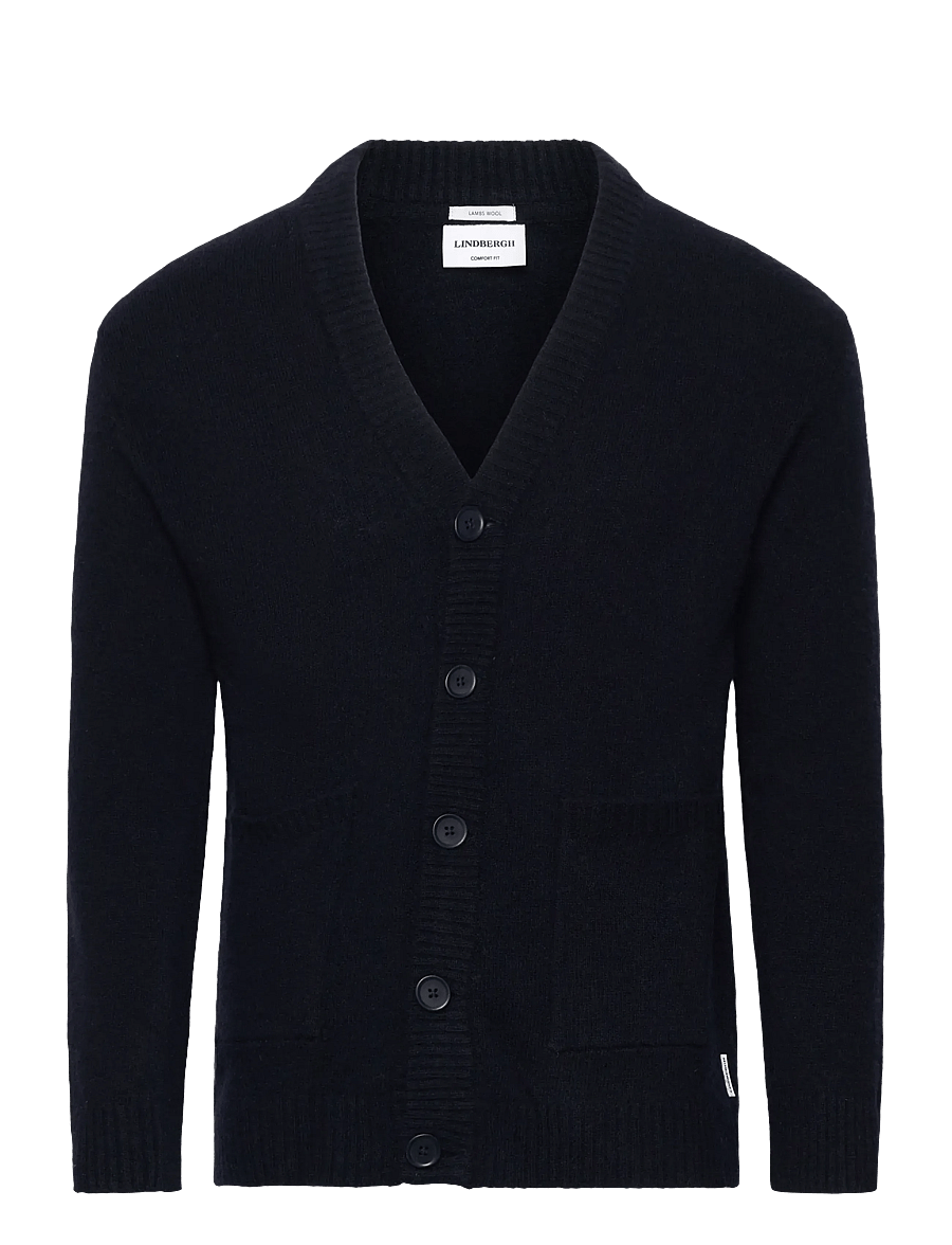 Lindbergh - Lambswool button cardigan - kardiganid - navy - 0