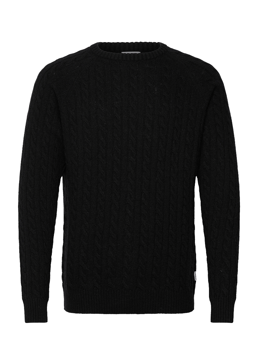 Lindbergh - Lambswool raglan cable o-neck knit - Ümara kaelusega - black - 1
