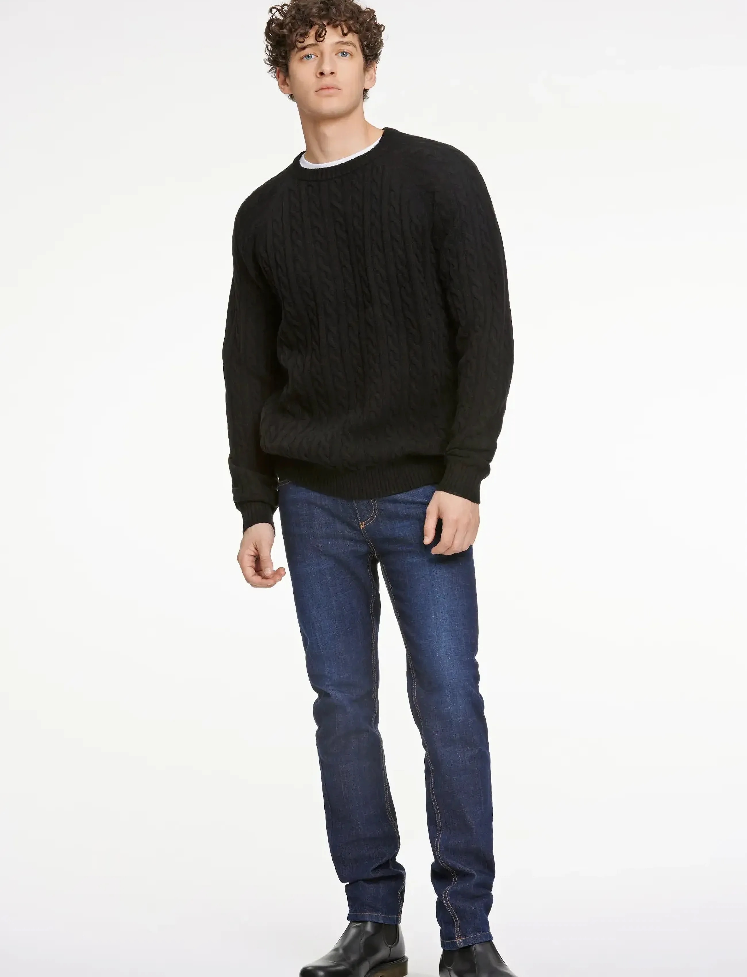 Lindbergh Lambswool Raglan Cable O-Neck Knit, M, Knitwear, Schwarz - Round Necks, Männerswear