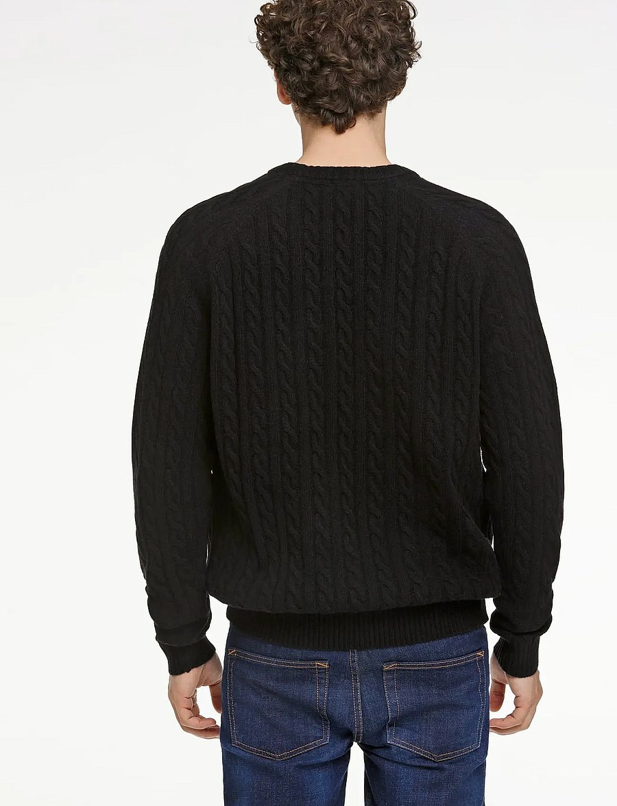 Lindbergh - Lambswool raglan cable o-neck knit - Ümara kaelusega - black - 4
