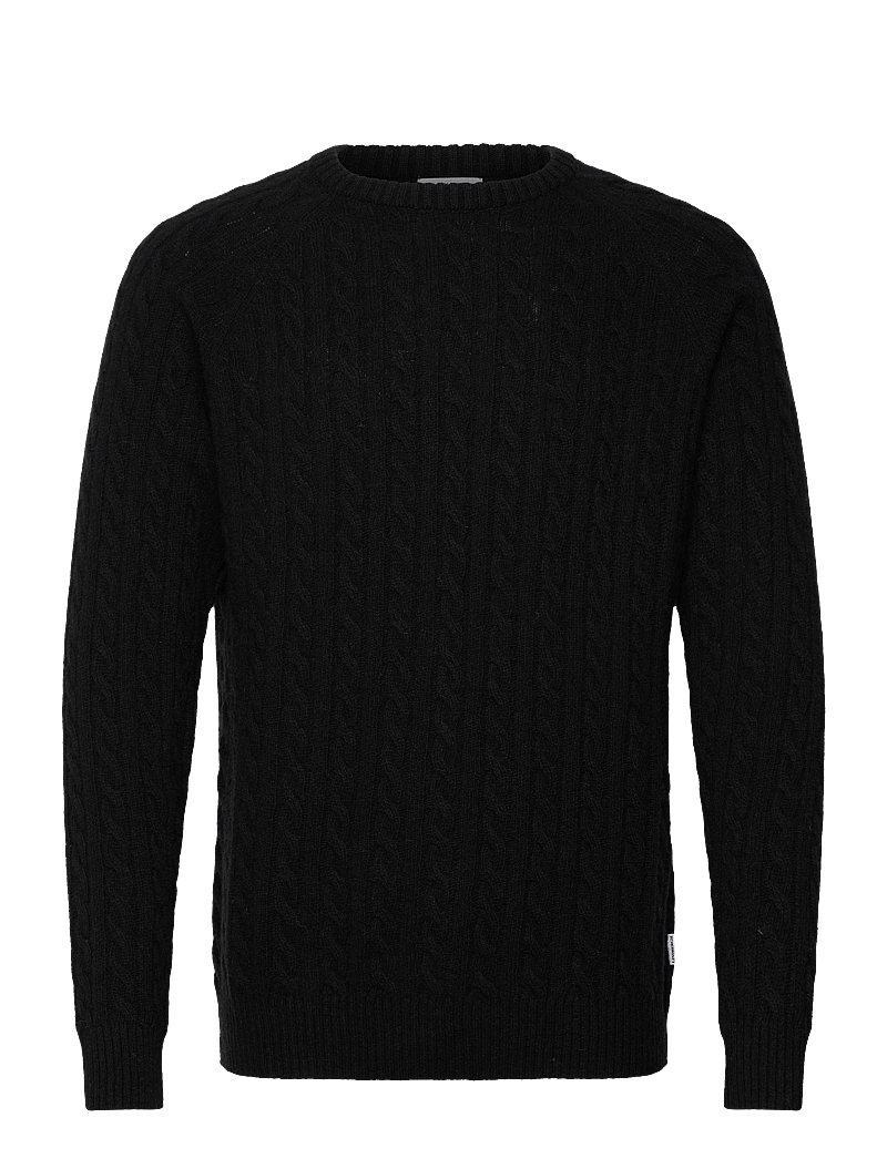 Lindbergh - Lambswool raglan cable o-neck knit - pyöreäaukkoiset - black - 1