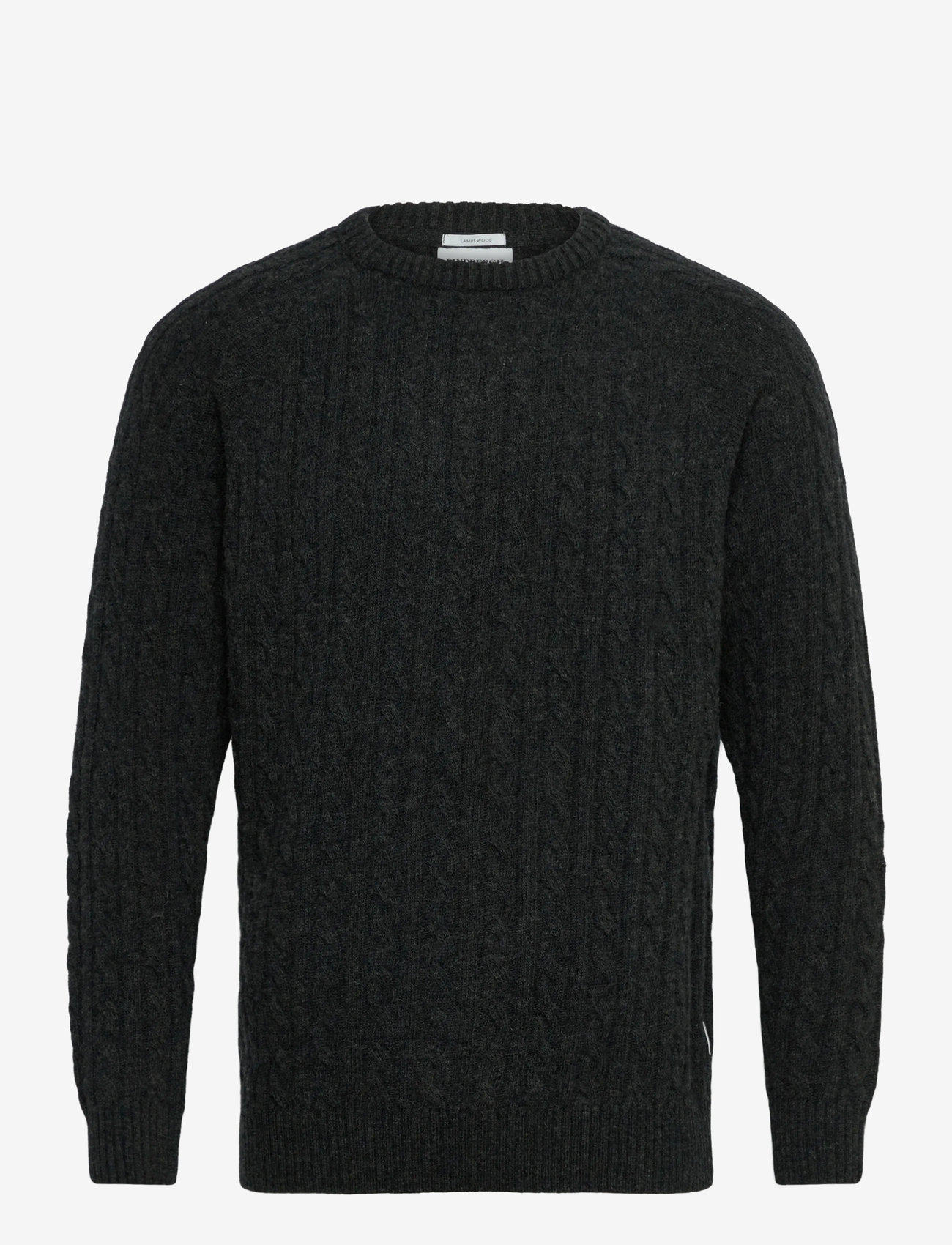 Lindbergh - Lambswool raglan cable o-neck knit - rundhals - charcoal mel - 1