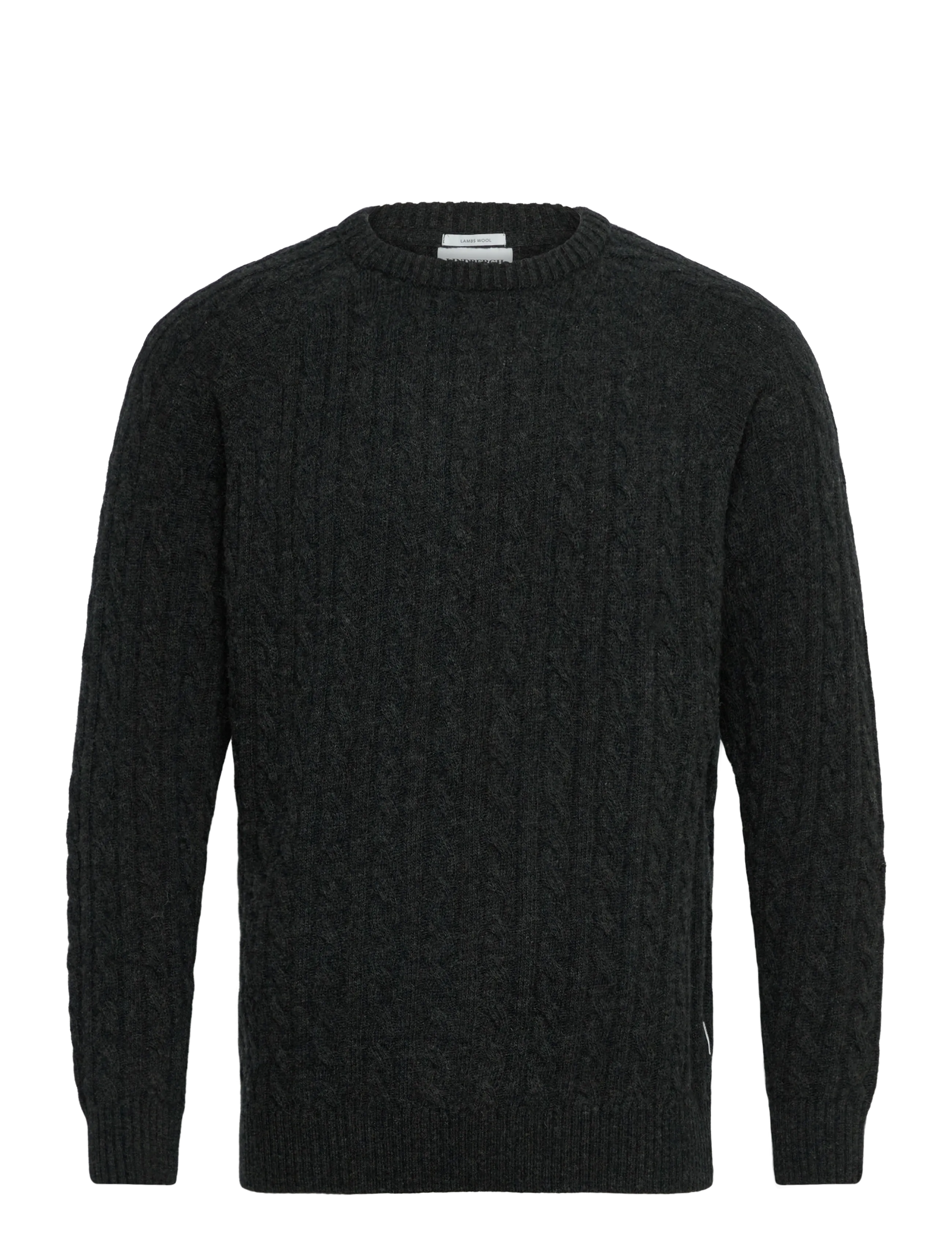 Lindbergh Lambswool raglan cable o-neck knit - Basic-Strickmode - CHARCOAL MEL / grey