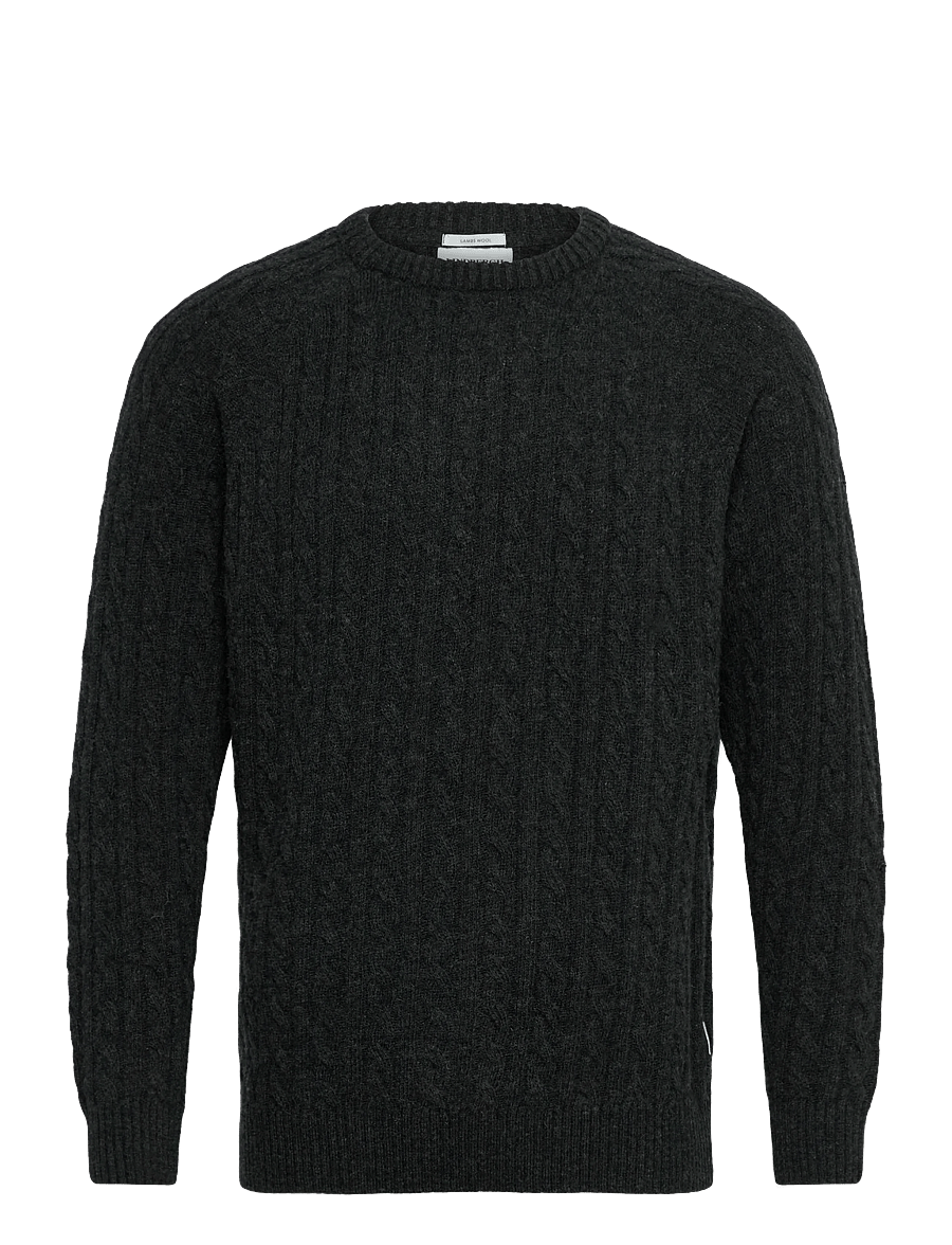 Lindbergh - Lambswool raglan cable o-neck knit - rundhals - charcoal mel - 1