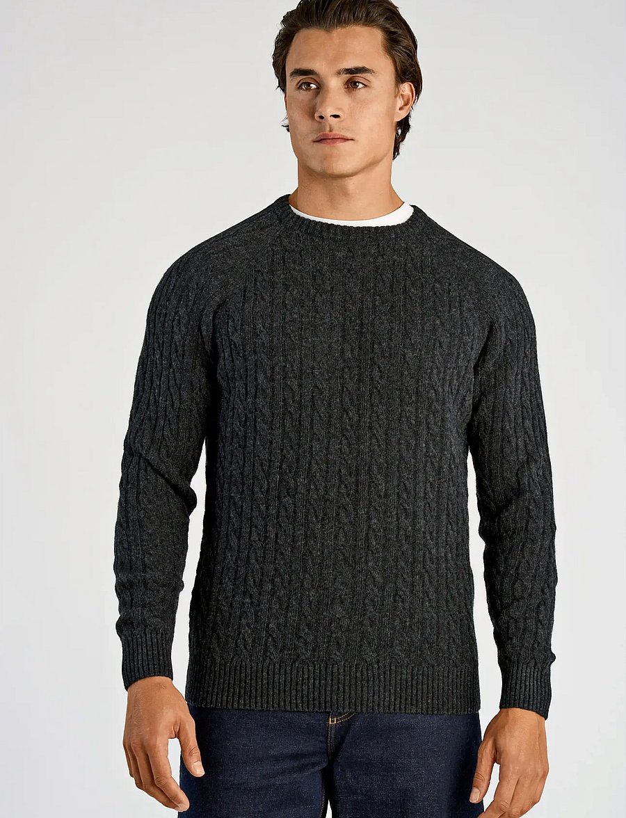 Lindbergh - Lambswool raglan cable o-neck knit - rundhals - charcoal mel - 0