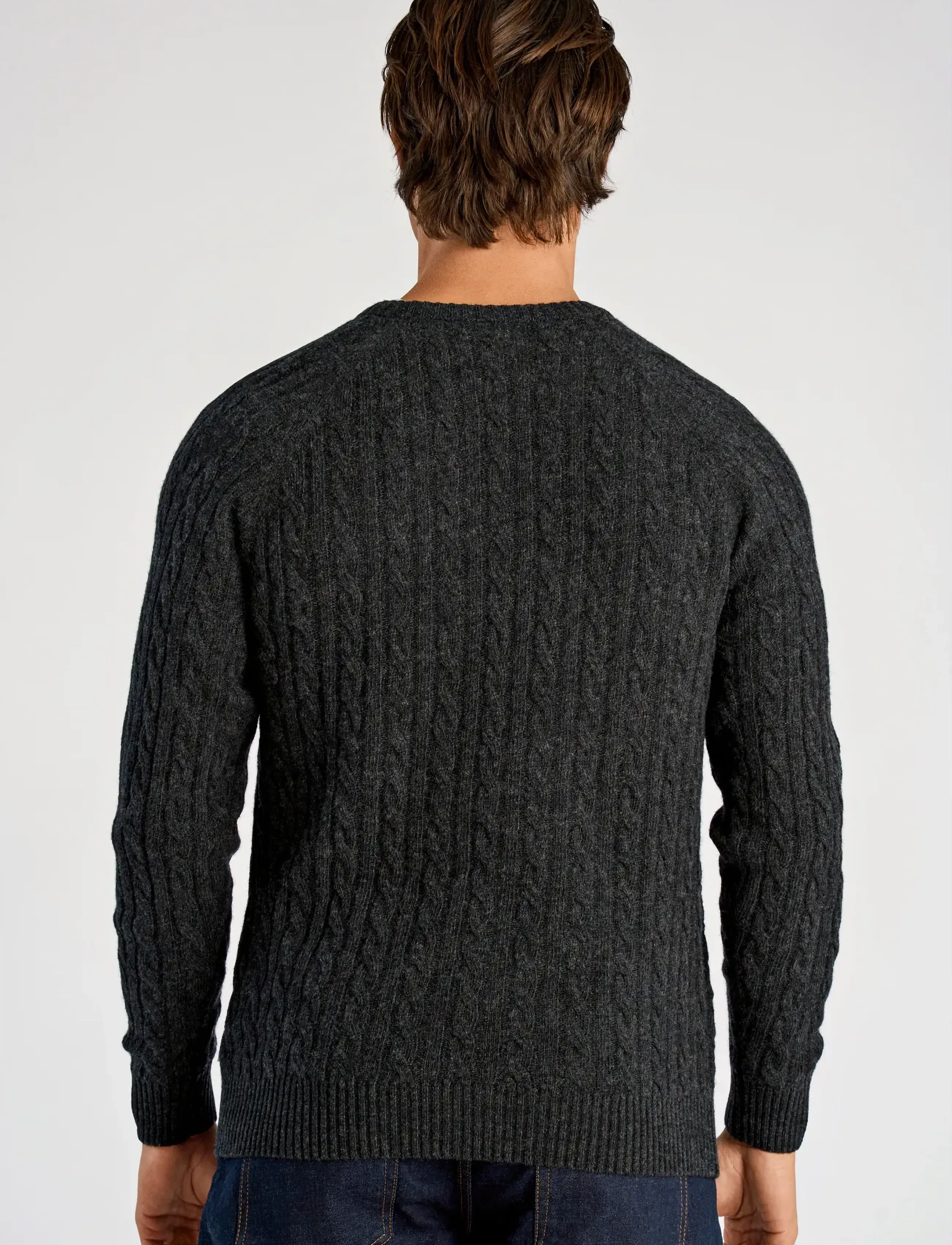 Lindbergh - Lambswool raglan cable o-neck knit - rund hals - charcoal mel - 3