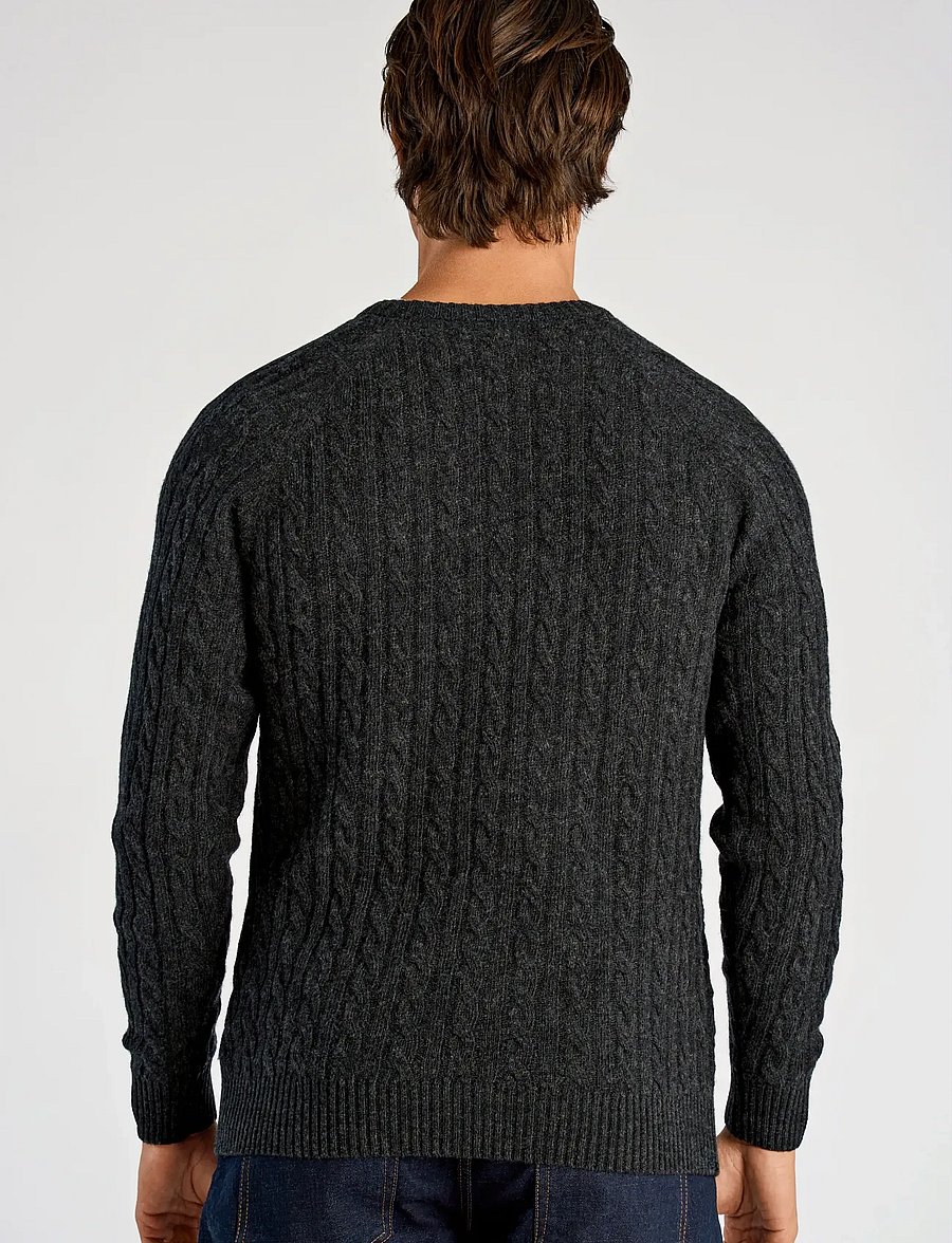 Lindbergh - Lambswool raglan cable o-neck knit - rundhals - charcoal mel - 3