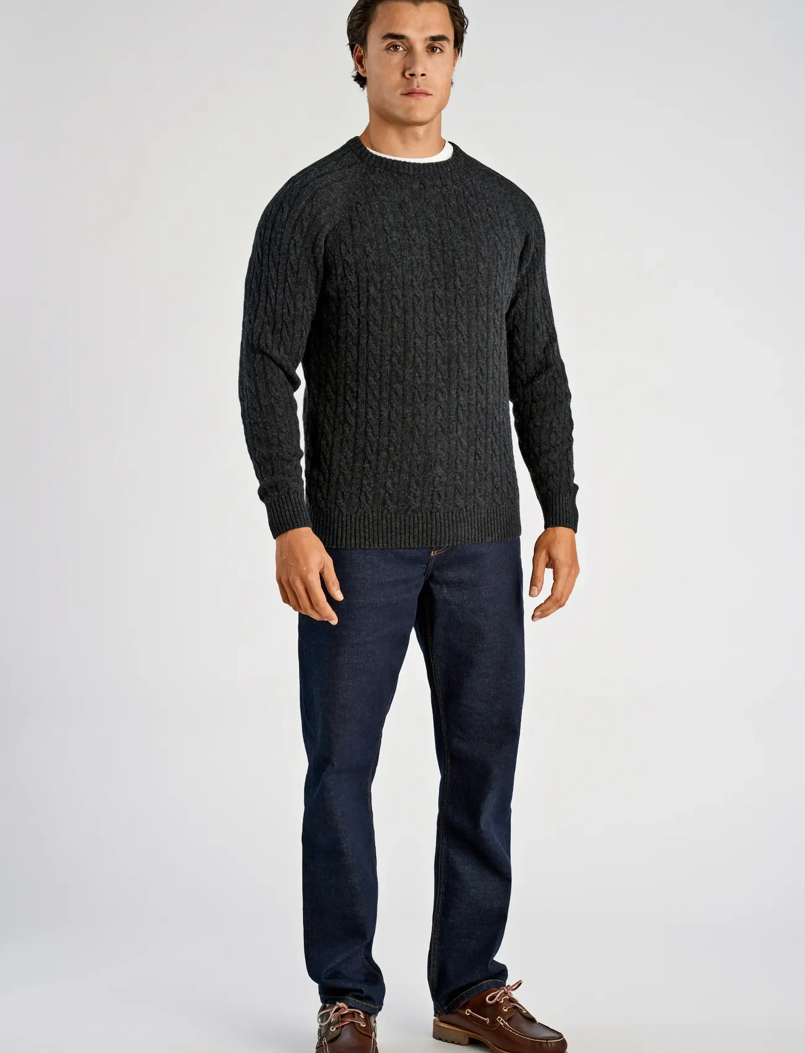 Lindbergh - Lambswool raglan cable o-neck knit - rund hals - charcoal mel - 4