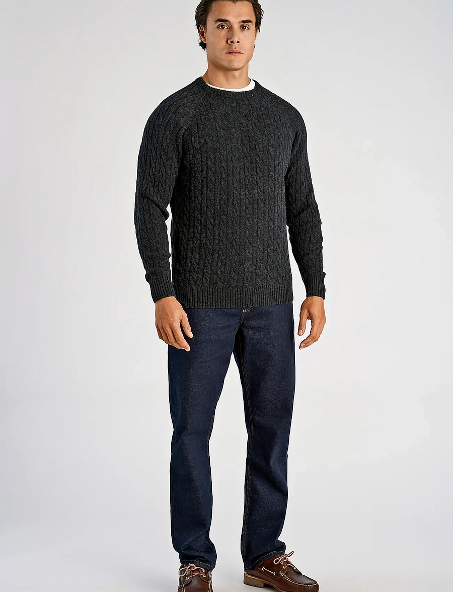 Lindbergh - Lambswool raglan cable o-neck knit - rundhals - charcoal mel - 4