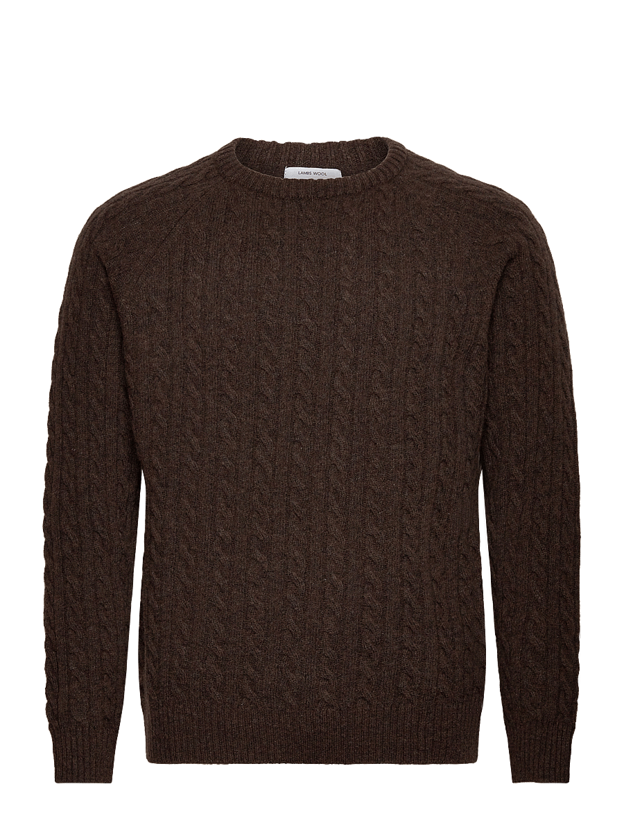 Lindbergh - Lambswool raglan cable o-neck knit - round necks - dk brown mel - 1