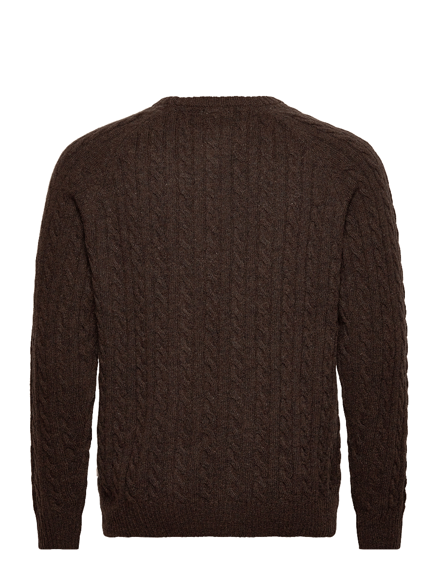 Lindbergh - Lambswool raglan cable o-neck knit - round necks - dk brown mel - 2