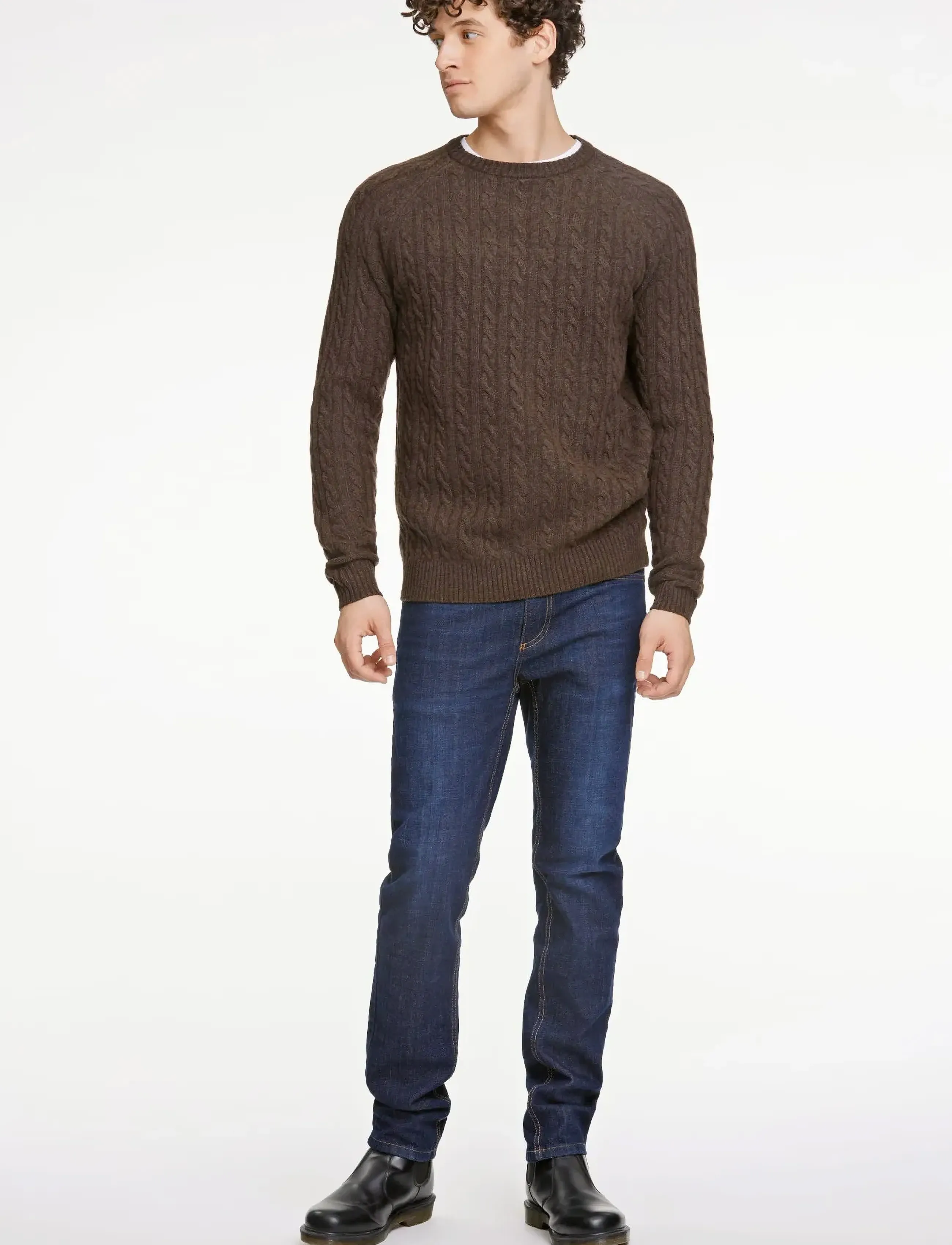 Lindbergh - Lambswool raglan cable o-neck knit - stickade basplagg - dk brown mel - 0