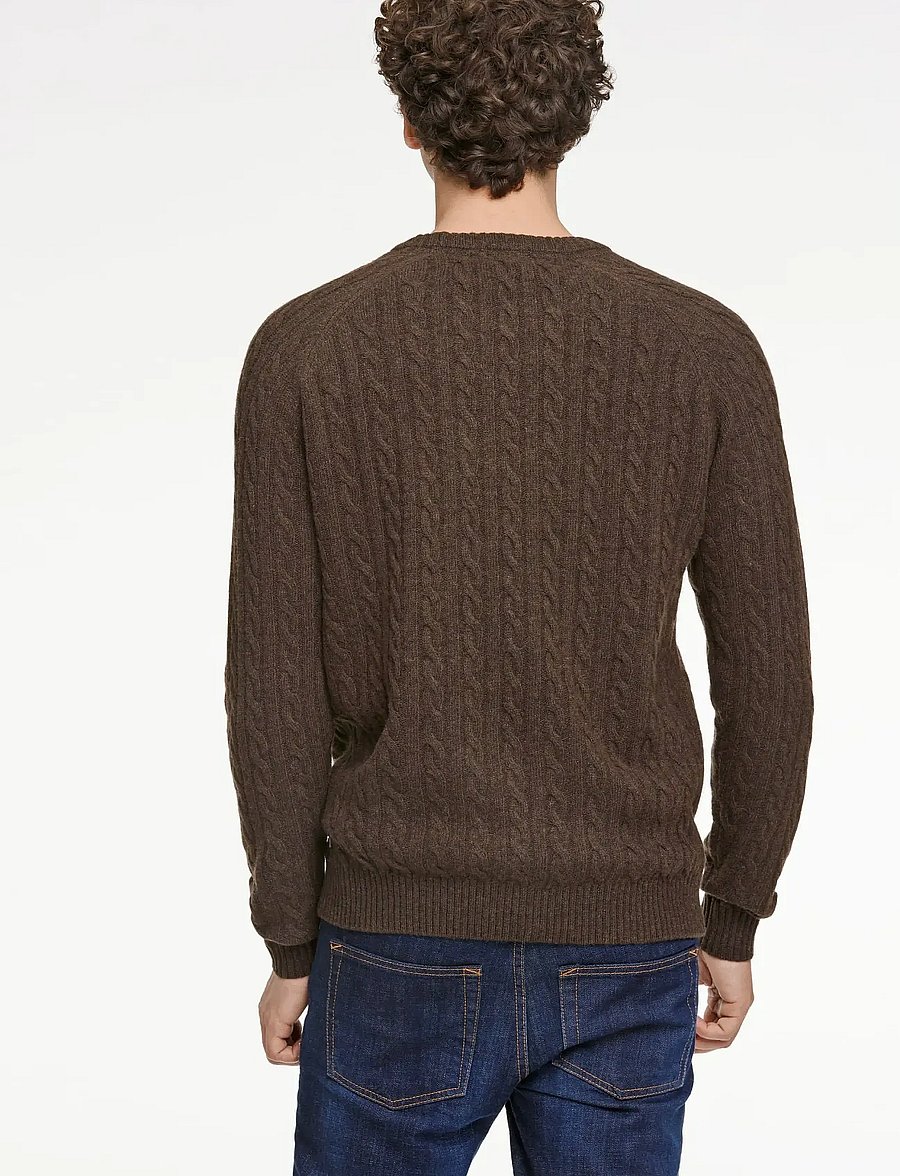 Lindbergh - Lambswool raglan cable o-neck knit - round necks - dk brown mel - 4