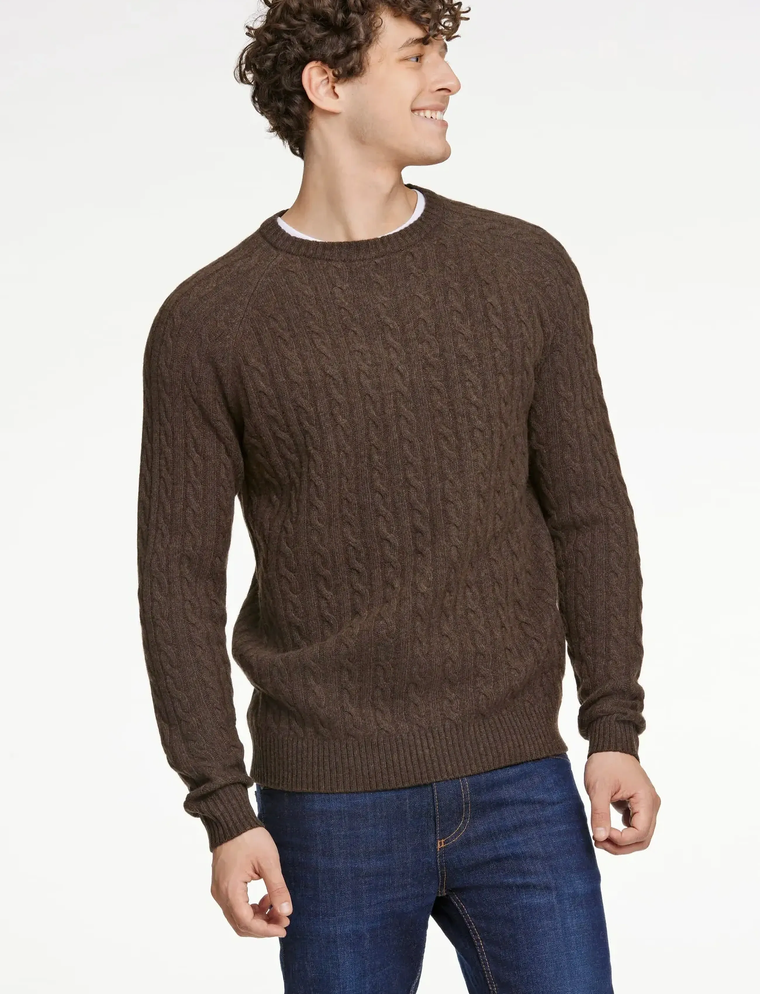Lindbergh - Lambswool raglan cable o-neck knit - rundhals - dk brown mel - 5