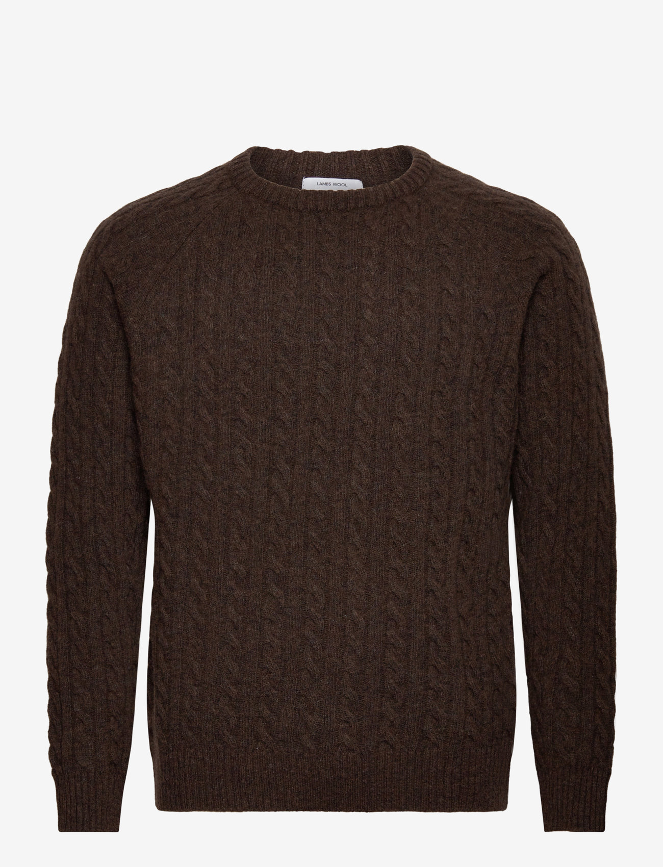 Lindbergh - Lambswool raglan cable o-neck knit - Ümmarguse kaelusega kudumid - dk brown mel - 1
