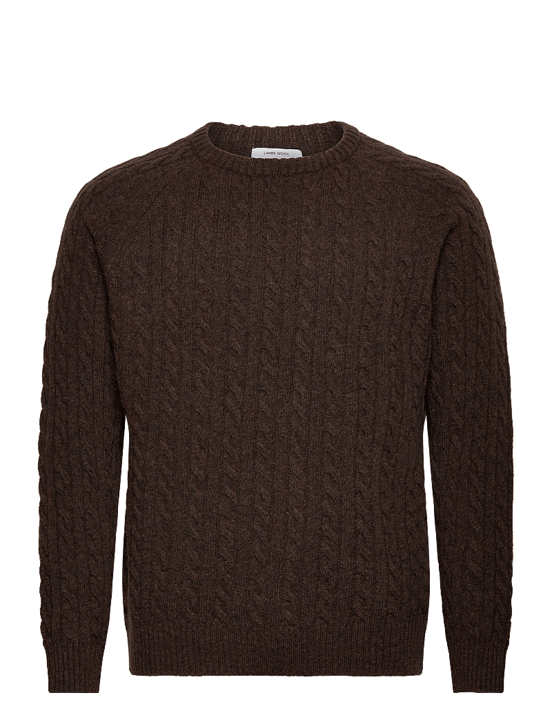 Lindbergh - Lambswool raglan cable o-neck knit - Ümmarguse kaelusega kudumid - dk brown mel - 1