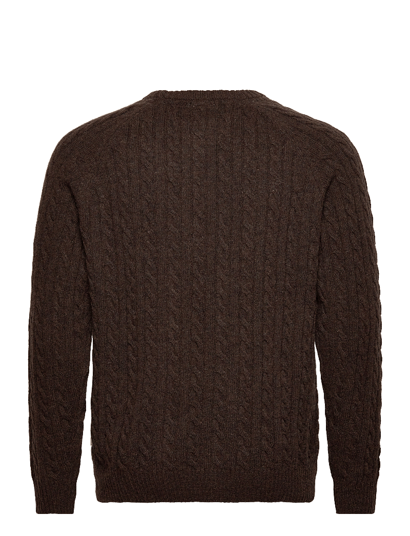 Lindbergh - Lambswool raglan cable o-neck knit - Ümmarguse kaelusega kudumid - dk brown mel - 2