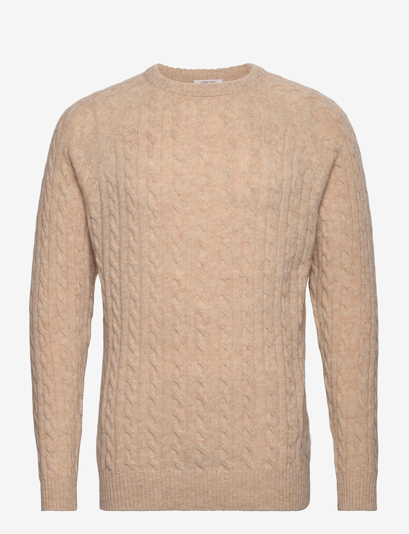 Lindbergh - Lambswool raglan cable o-neck knit - rund hals - lt sand mel - 1