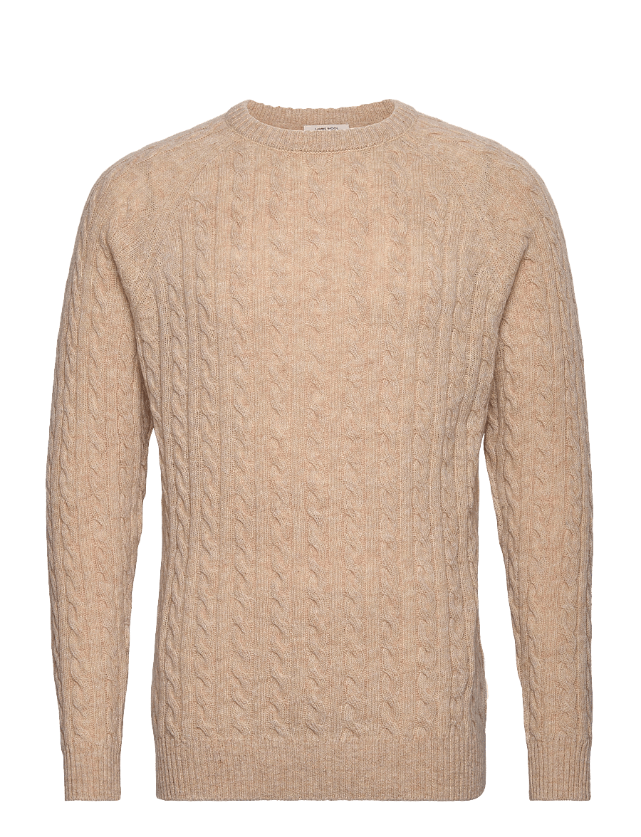 Lindbergh - Lambswool raglan cable o-neck knit - Ümara kaelusega - lt sand mel - 1