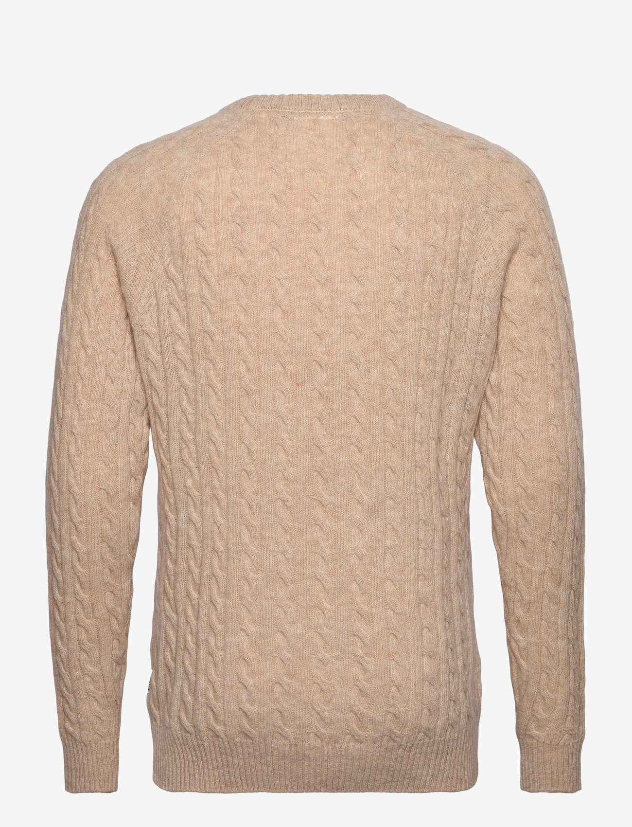 Lindbergh - Lambswool raglan cable o-neck knit - rund hals - lt sand mel - 2