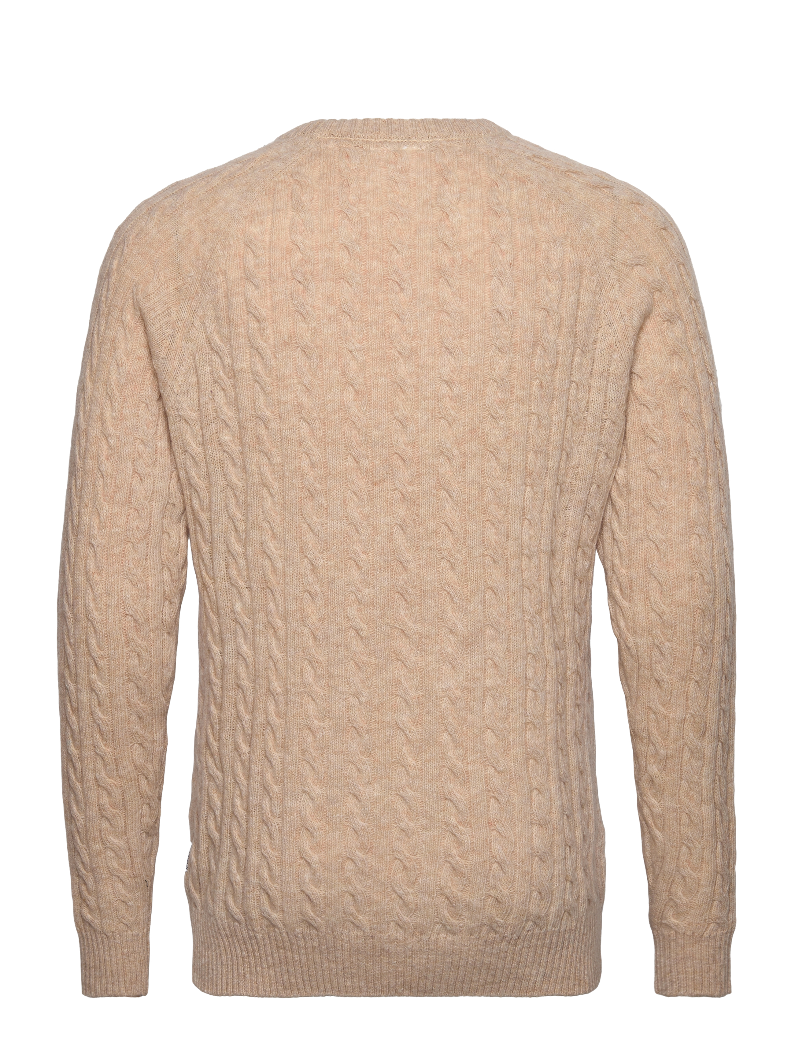 Lindbergh - Lambswool raglan cable o-neck knit - rund hals - lt sand mel - 2