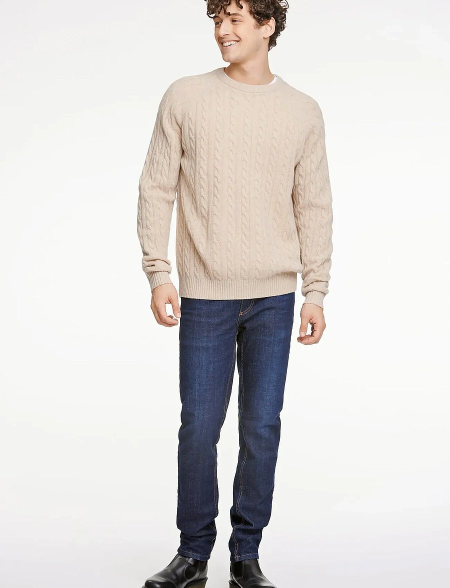 Lindbergh - Lambswool raglan cable o-neck knit - Ümara kaelusega - lt sand mel - 0