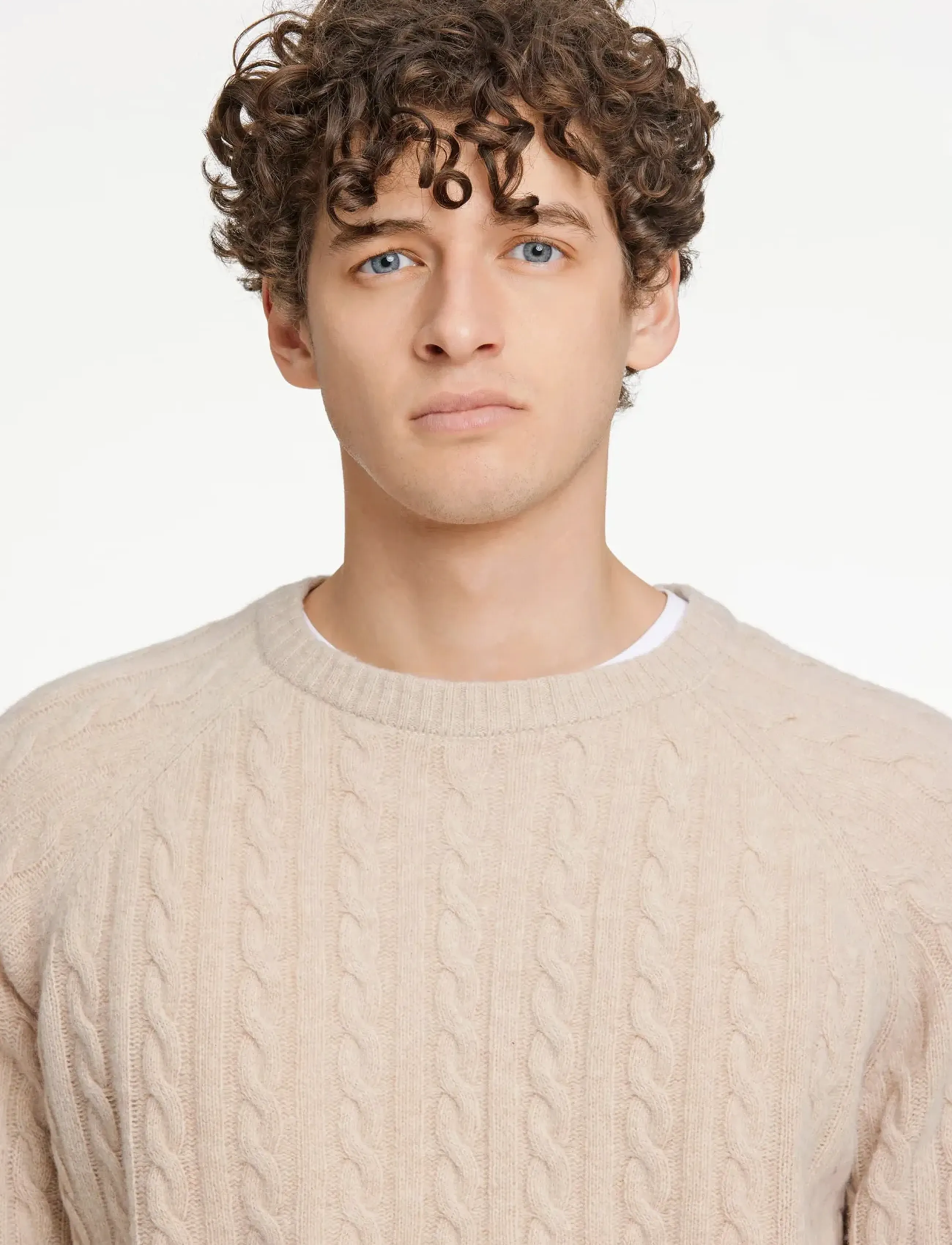 Lindbergh - Lambswool raglan cable o-neck knit - Ümara kaelusega - lt sand mel - 3