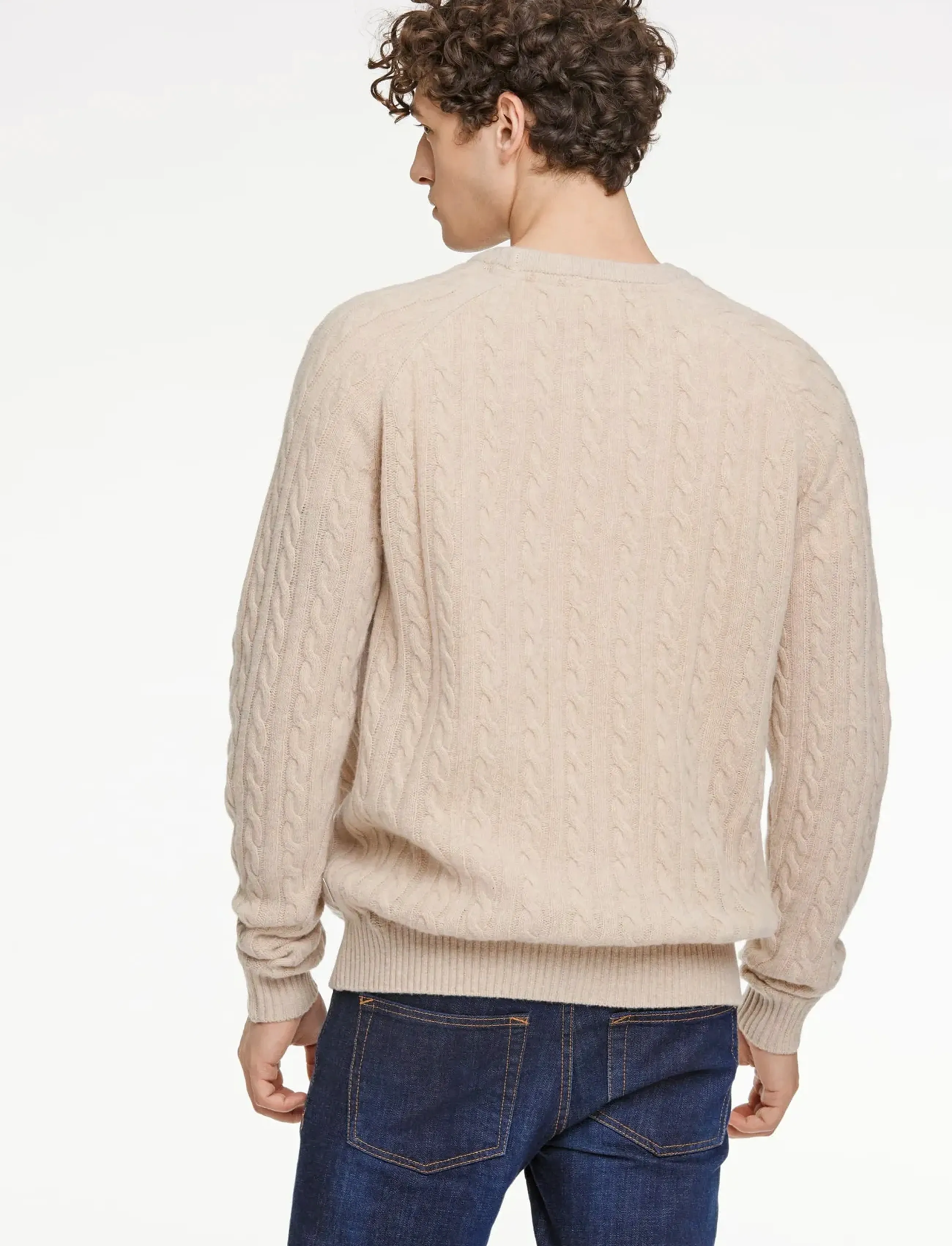 Lindbergh - Lambswool raglan cable o-neck knit - rund hals - lt sand mel - 4