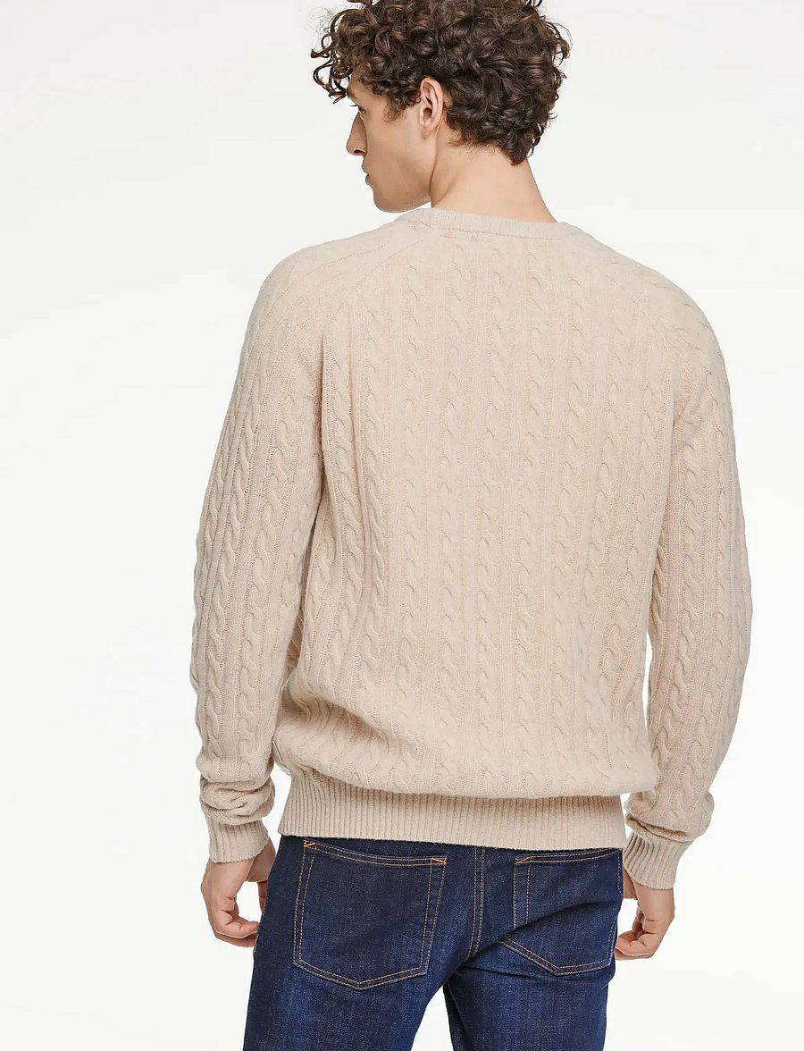 Lindbergh - Lambswool raglan cable o-neck knit - Ümara kaelusega - lt sand mel - 4