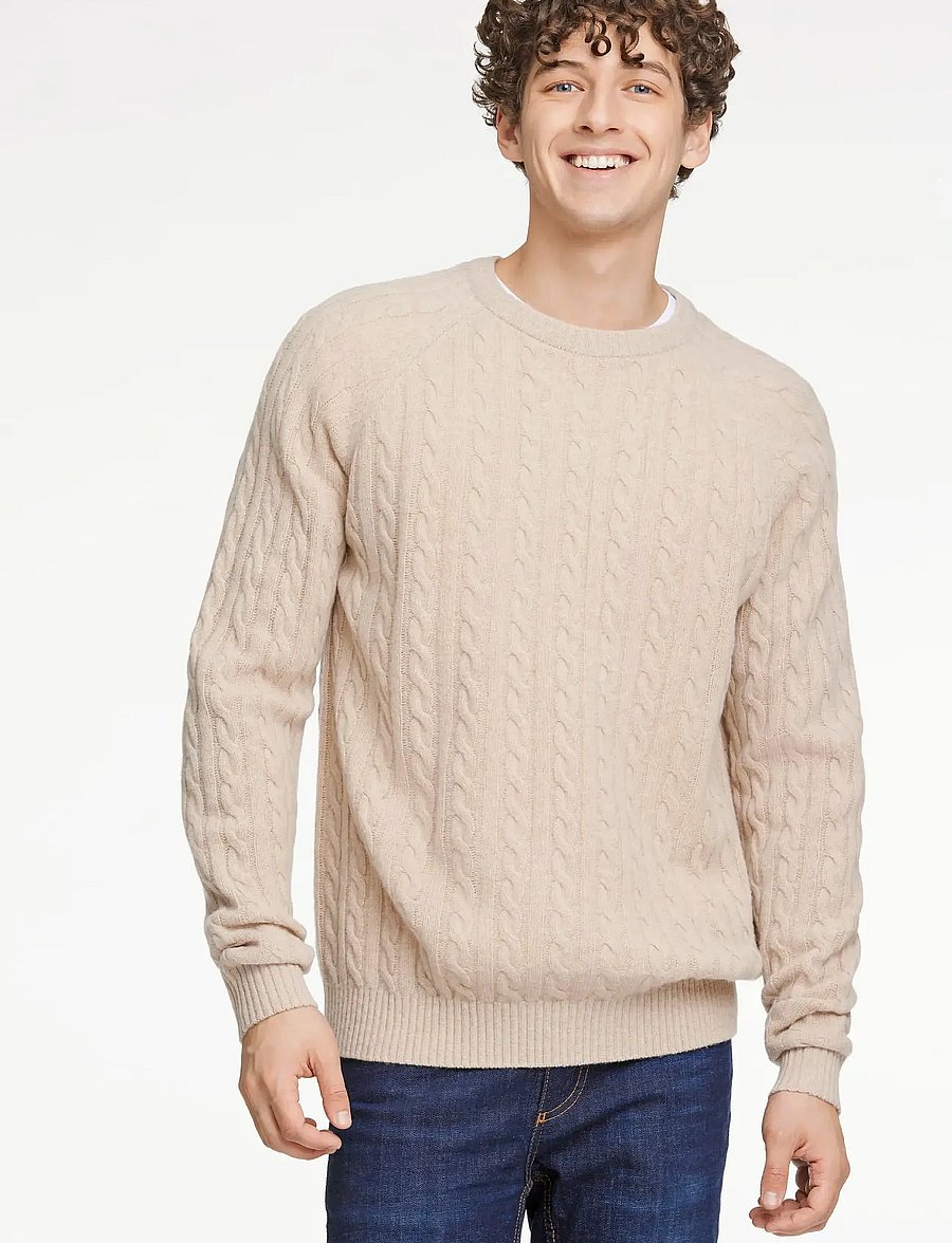 Lindbergh - Lambswool raglan cable o-neck knit - Ümara kaelusega - lt sand mel - 5
