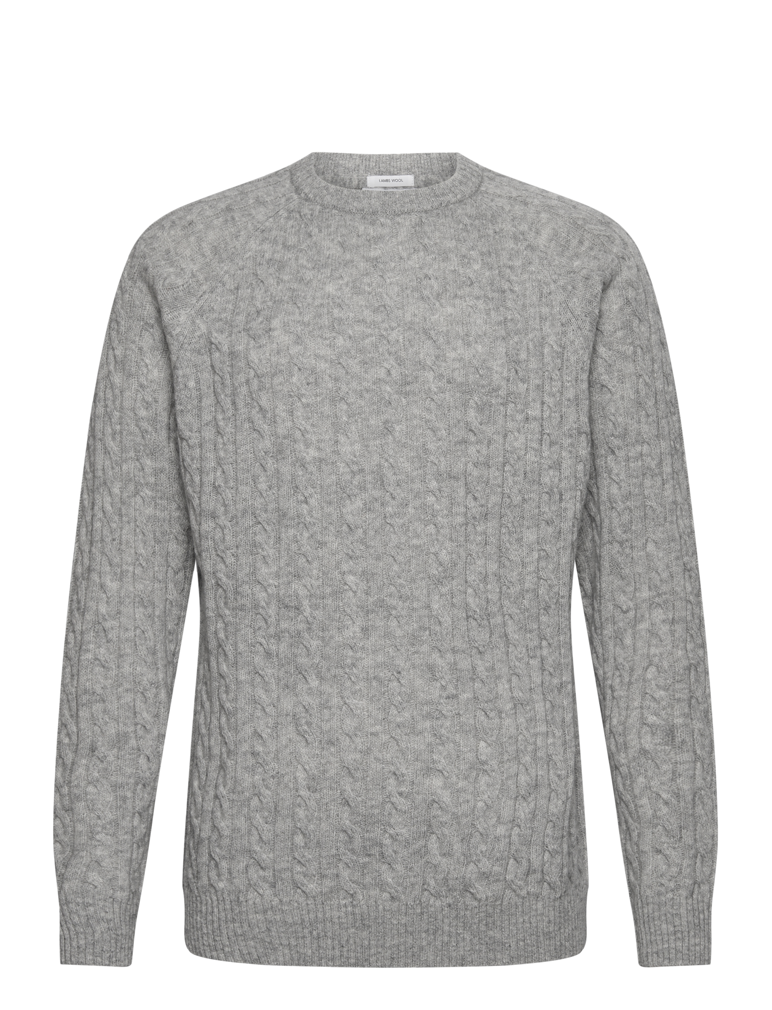 LINDBERGH Lammwolle Raglan Cable O-Neck Knit Grau - M - Herren
