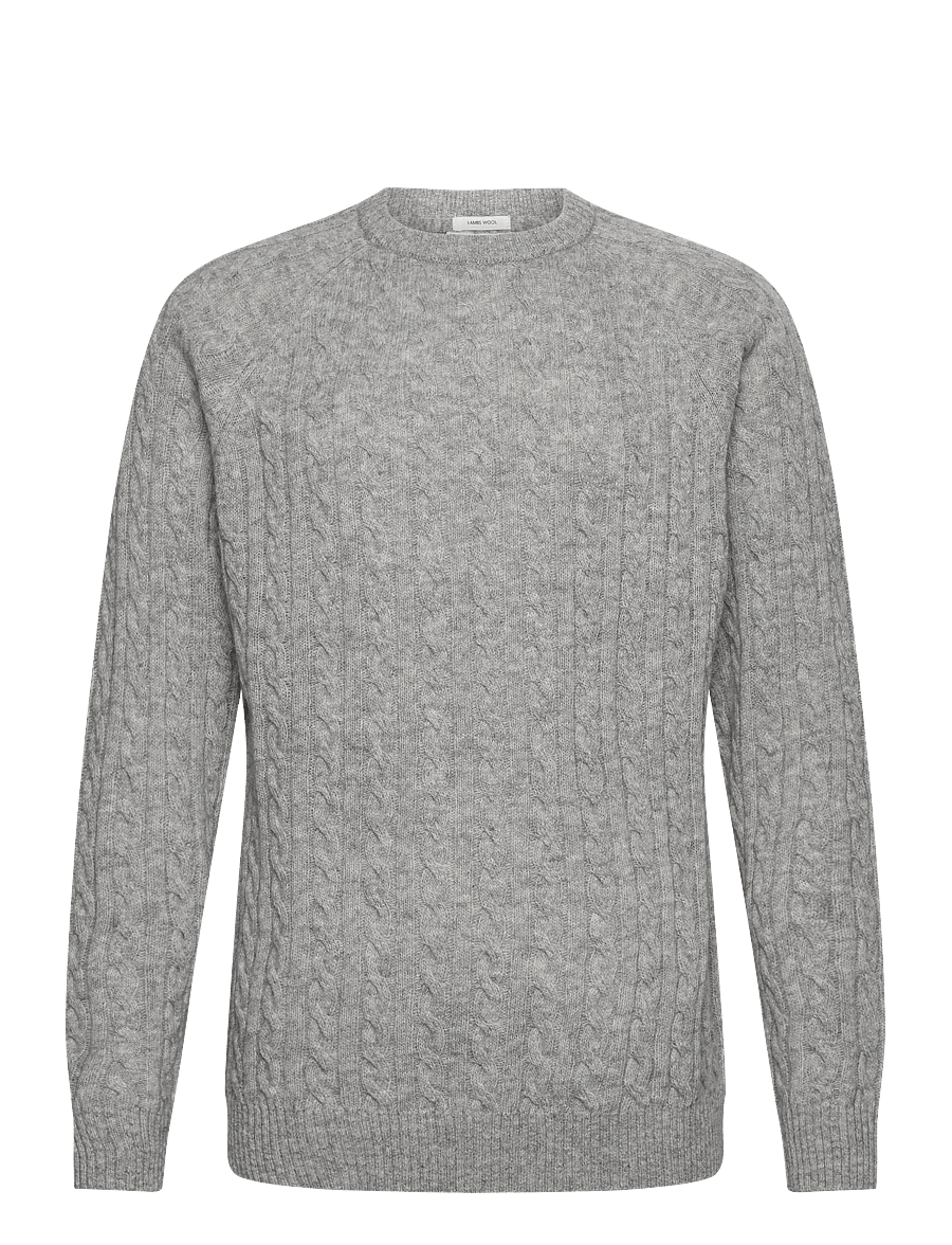 Lindbergh - Lambswool raglan cable o-neck knit - rundhals - mid grey mel - 1