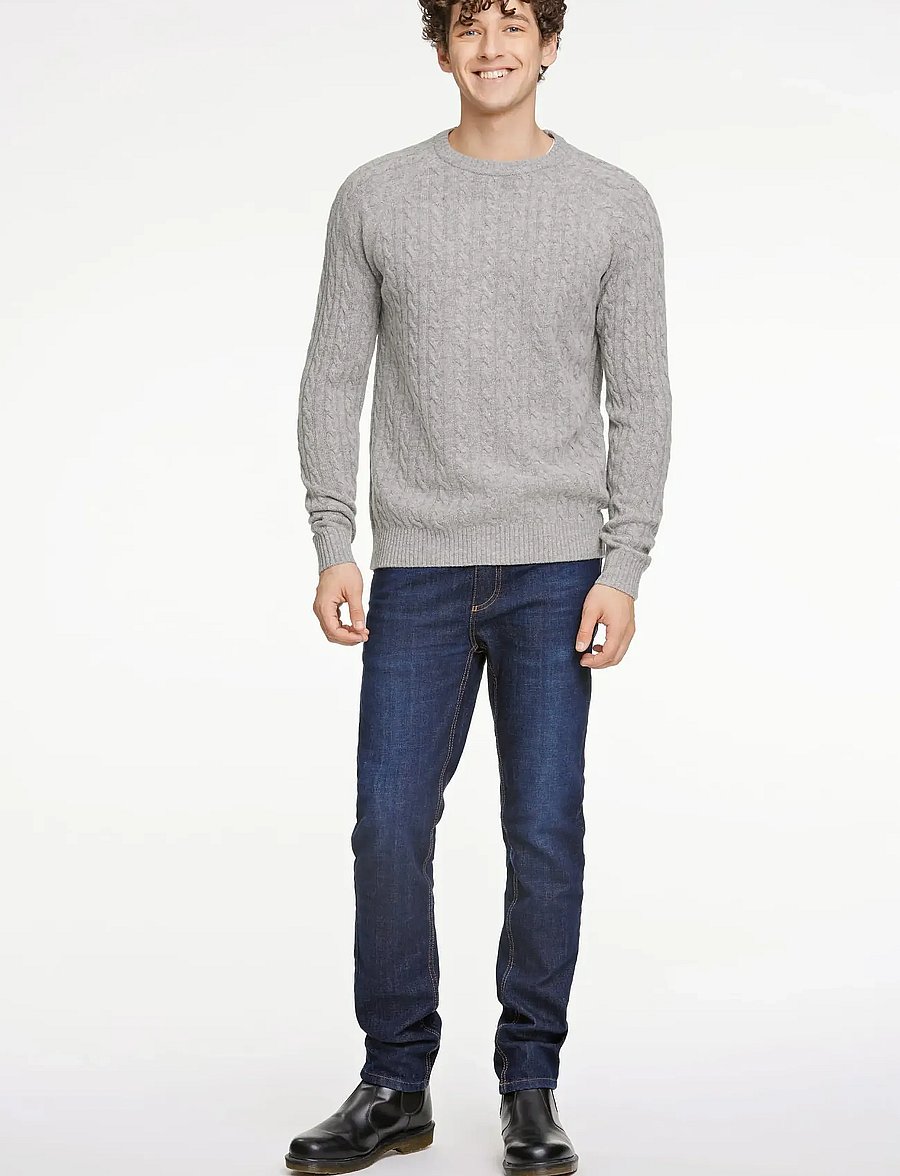 Lindbergh - Lambswool raglan cable o-neck knit - rundhals - mid grey mel - 0
