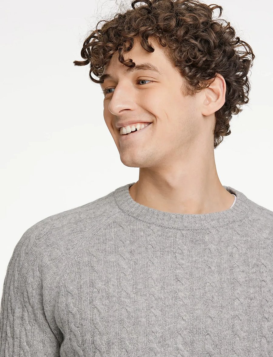 Lindbergh - Lambswool raglan cable o-neck knit - rundhals - mid grey mel - 3