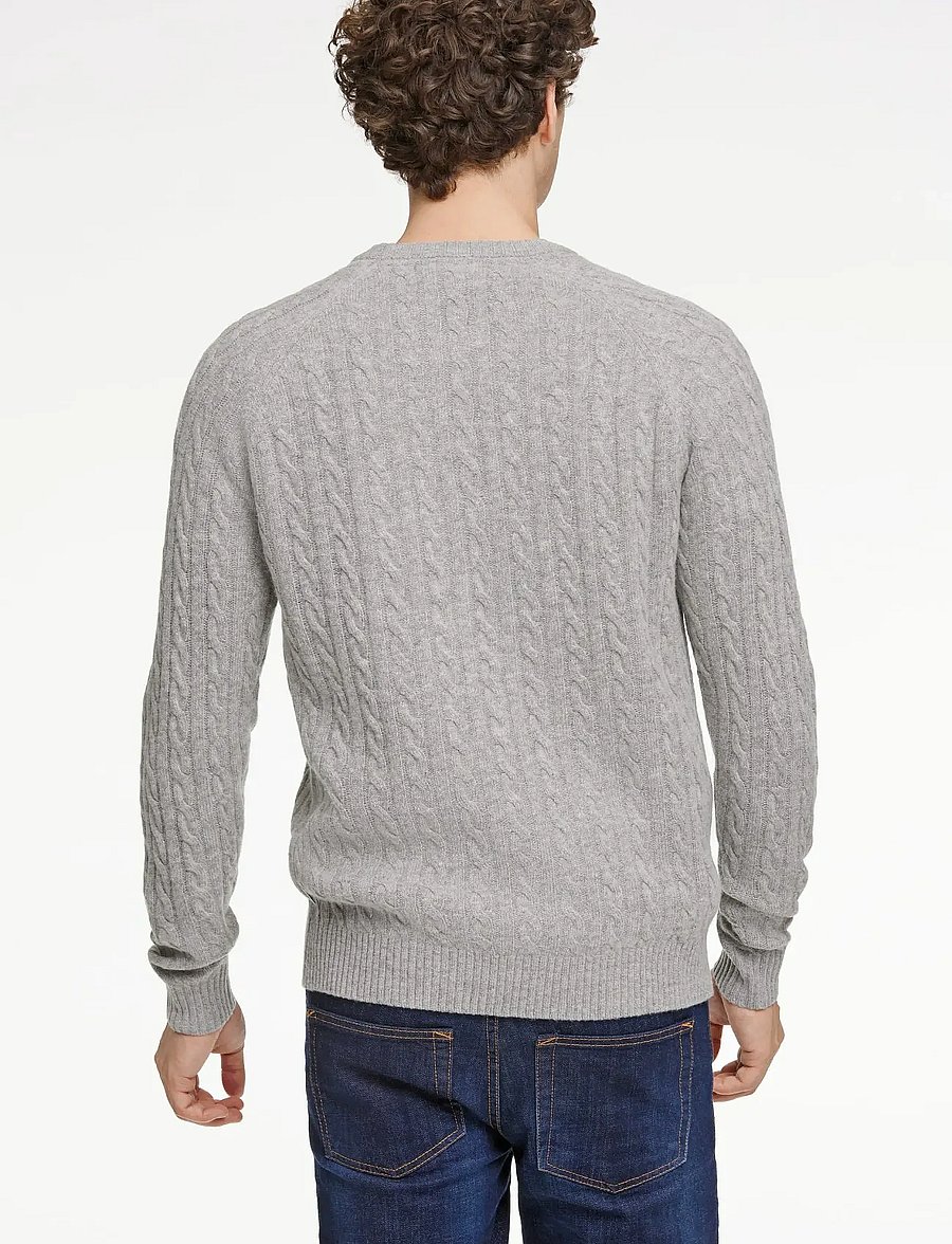 Lindbergh - Lambswool raglan cable o-neck knit - rundhals - mid grey mel - 4