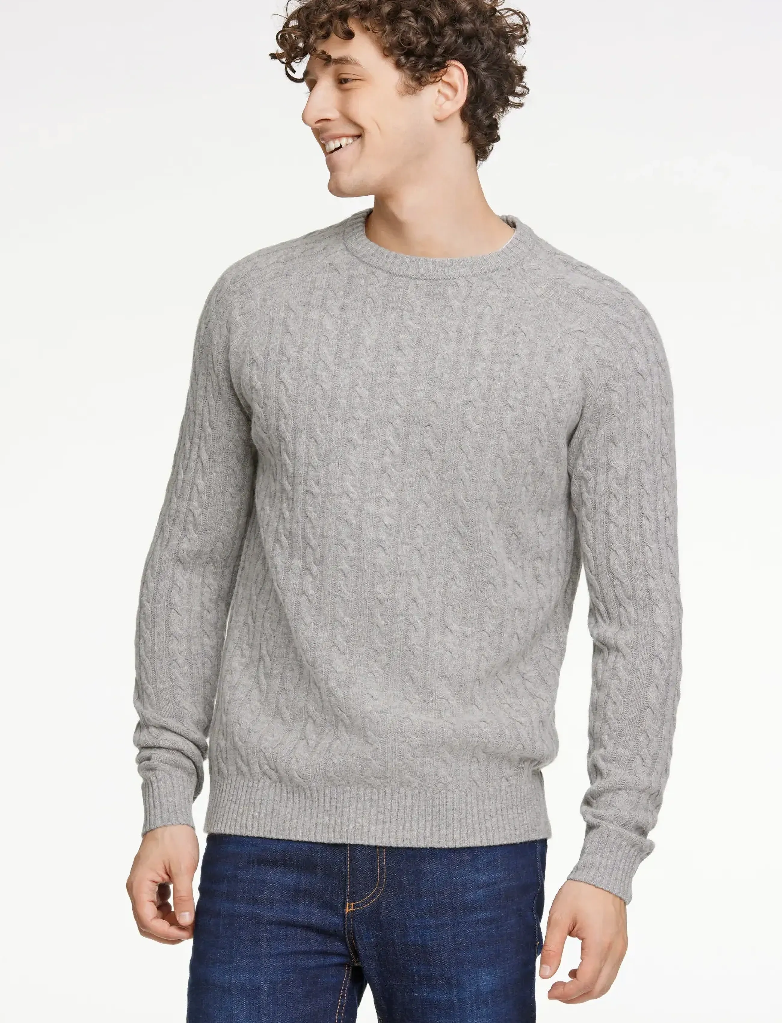 Lindbergh - Lambswool raglan cable o-neck knit - rund hals - mid grey mel - 5