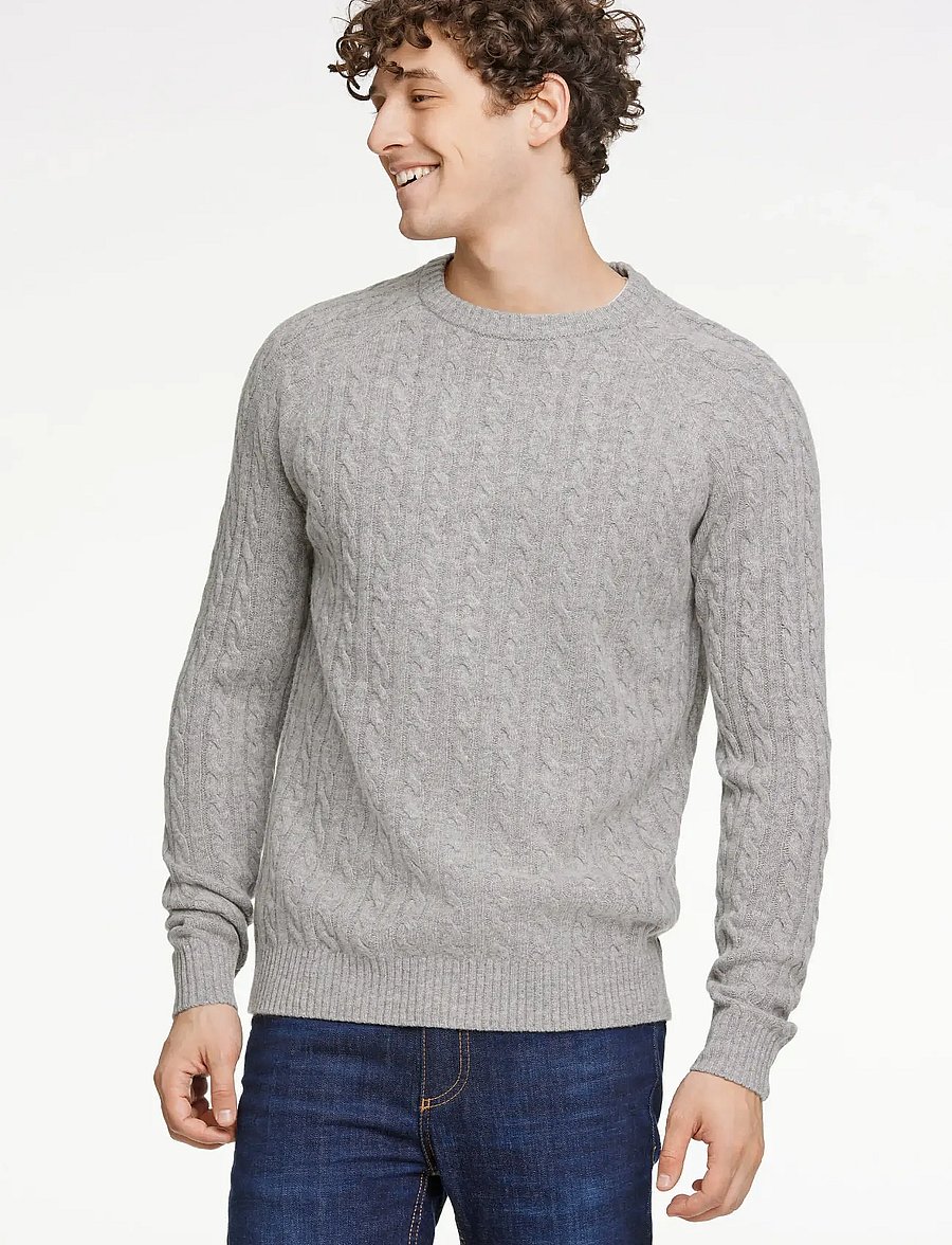 Lindbergh - Lambswool raglan cable o-neck knit - rundhals - mid grey mel - 5