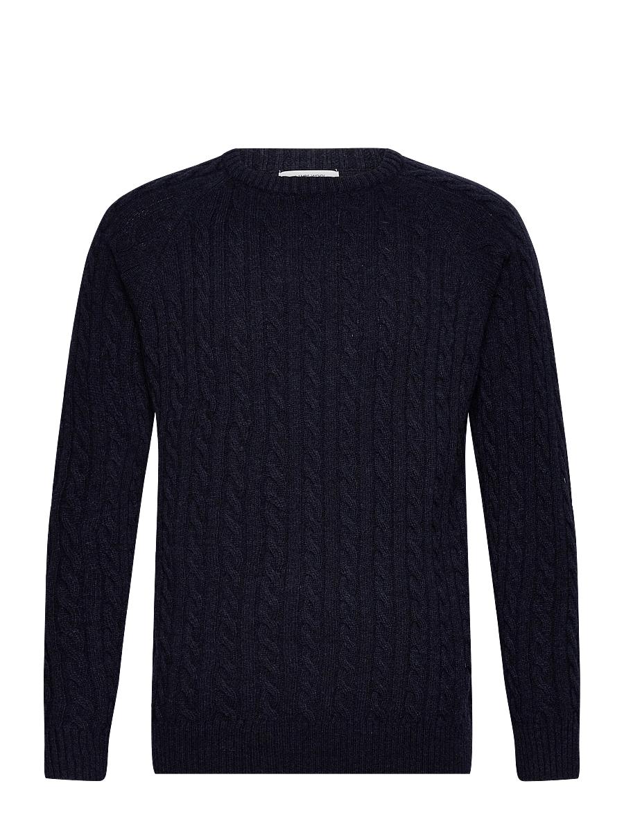 Lindbergh - Lambswool raglan cable o-neck knit - rundhals - navy - 1