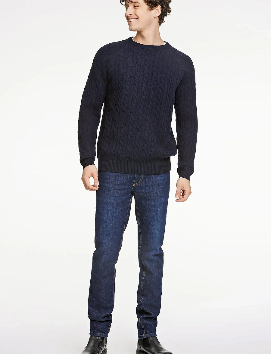 Lindbergh - Lambswool raglan cable o-neck knit - rundhals - navy - 0