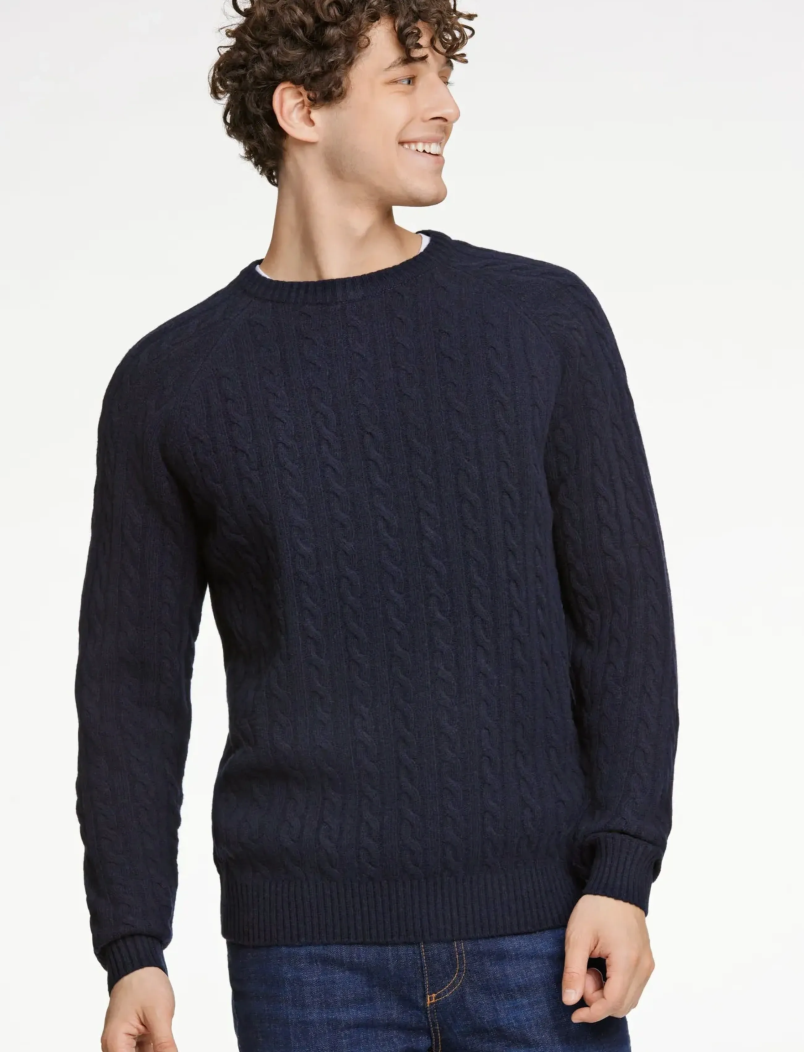 Lindbergh - Lambswool raglan cable o-neck knit - basisstrikkeplagg - navy - 5