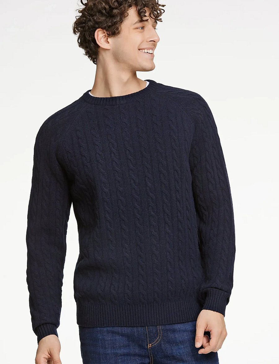 Lindbergh - Lambswool raglan cable o-neck knit - rundhals - navy - 5