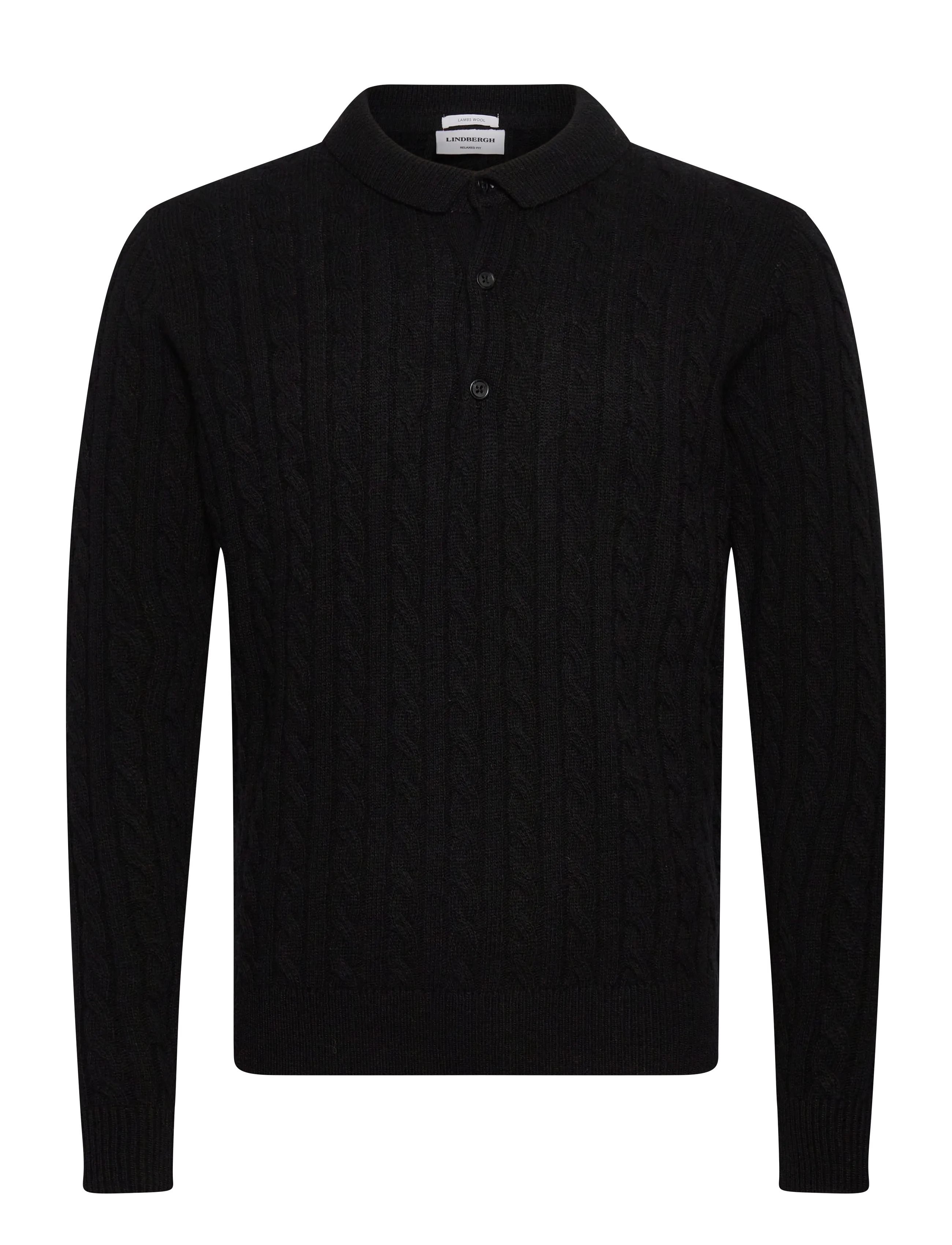 LINDBERGH Lammwolle L/S Button Polo Schwarz - L - Herren