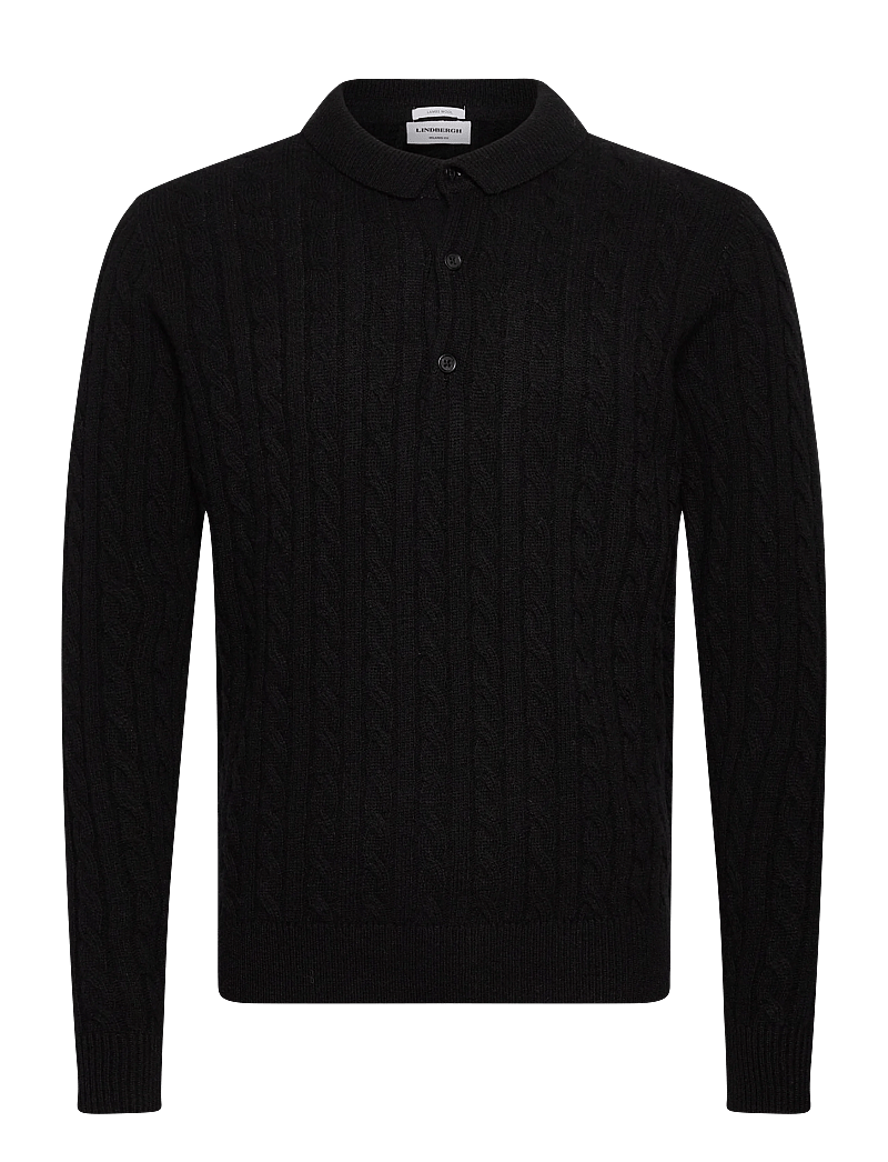 Lindbergh - Lambswool L/S button polo - polos en tricot à manches longues - black - 1