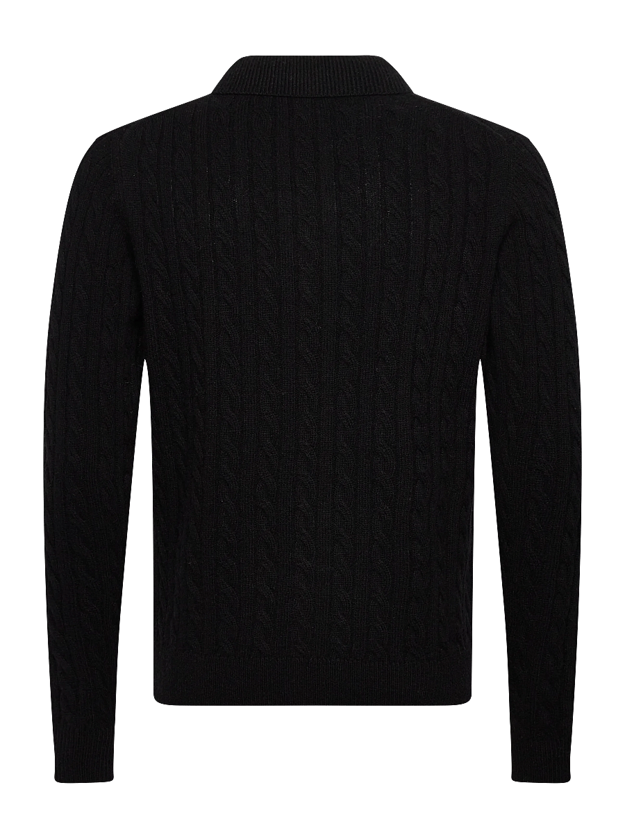 Lindbergh - Lambswool L/S button polo - långärmade stickade pikétröjor - black - 2