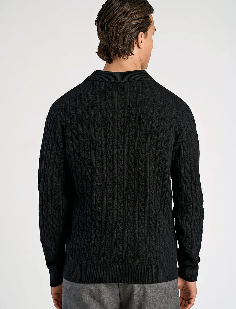 Lindbergh - Lambswool L/S button polo - polos en tricot à manches longues - black - 4