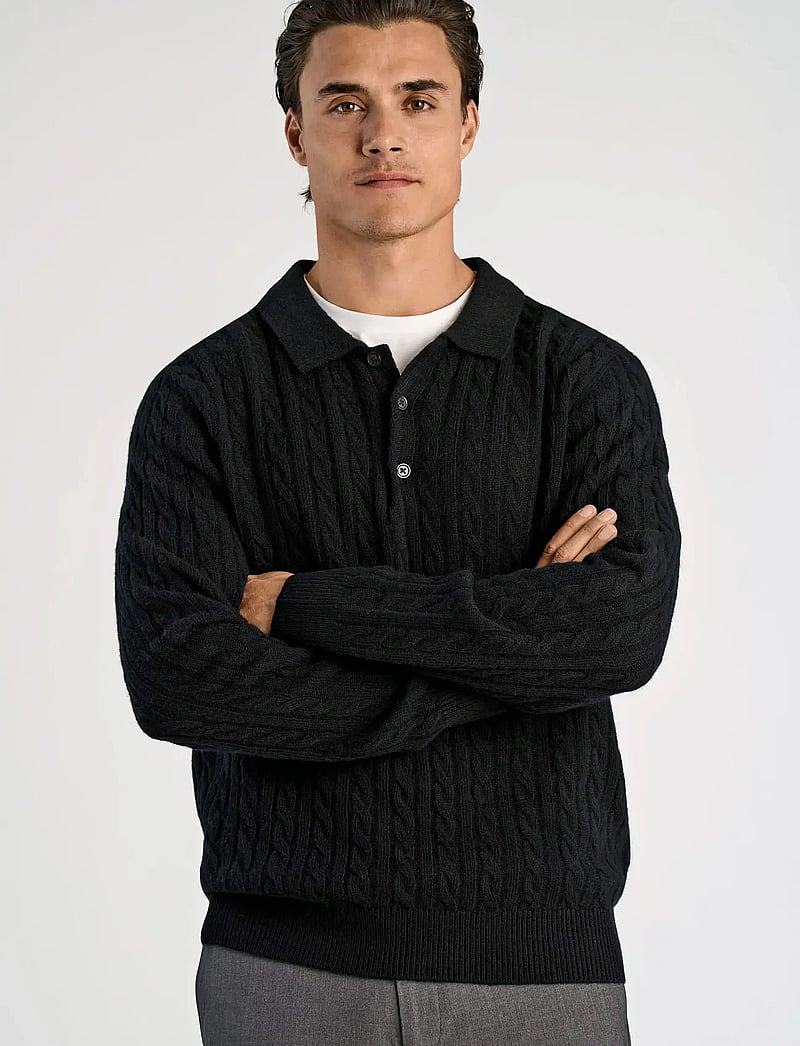 Lindbergh - Lambswool L/S button polo - polos en tricot à manches longues - black - 5